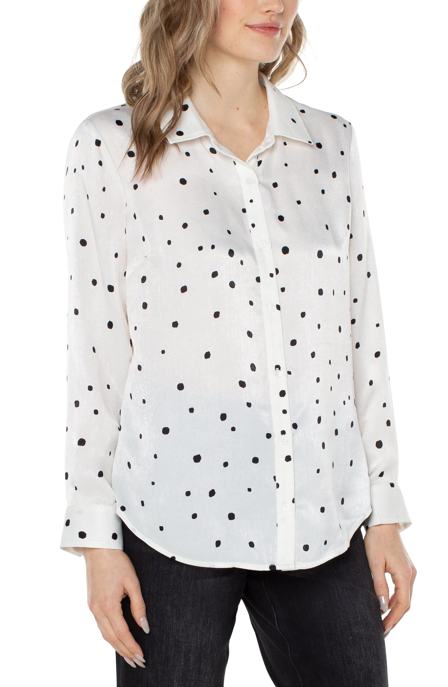 Liverpool Flap Pocket Button Front Woven Blouse (allover dot vanilla)