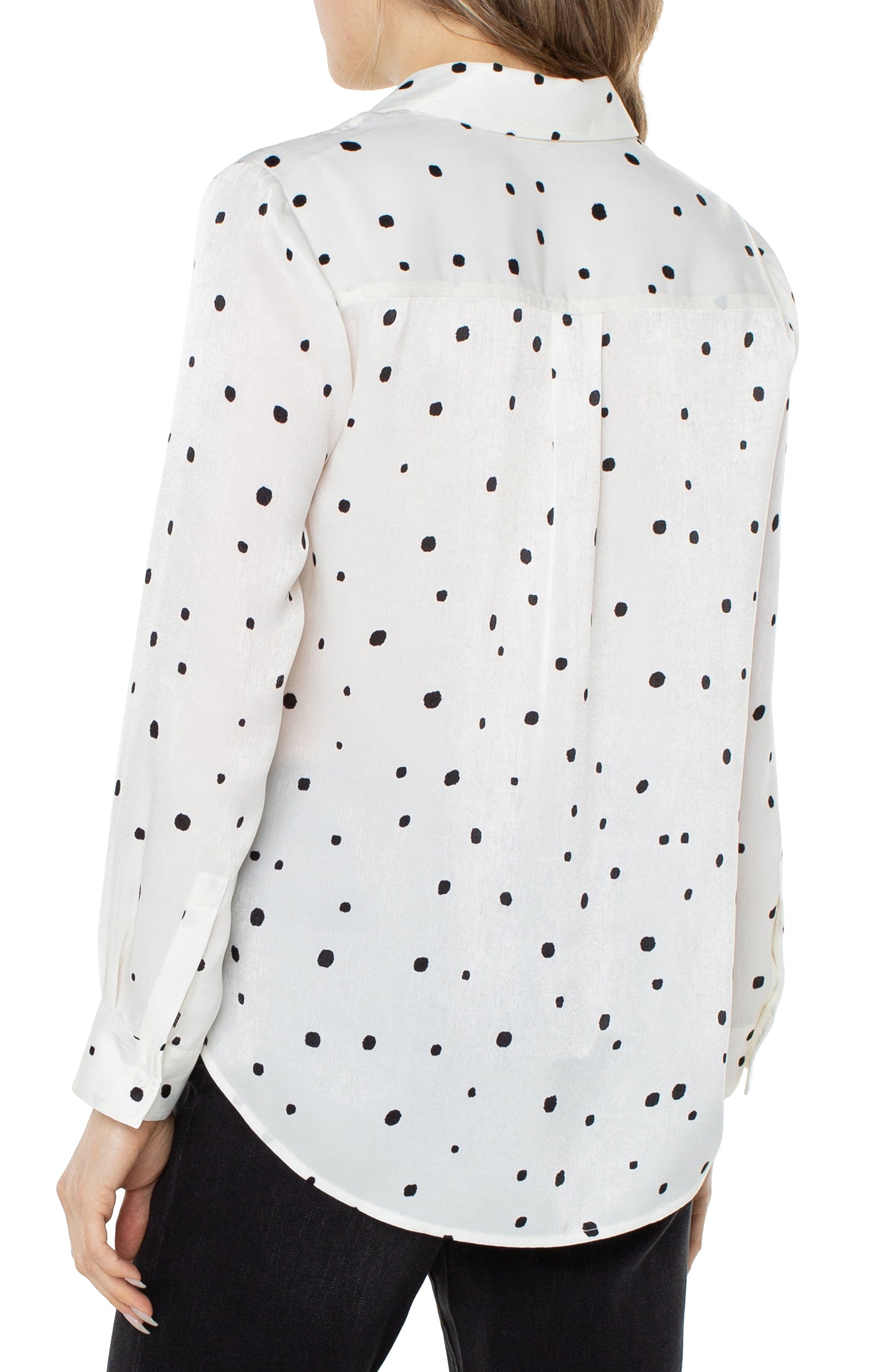 Liverpool Flap Pocket Button Front Woven Blouse (allover dot vanilla)