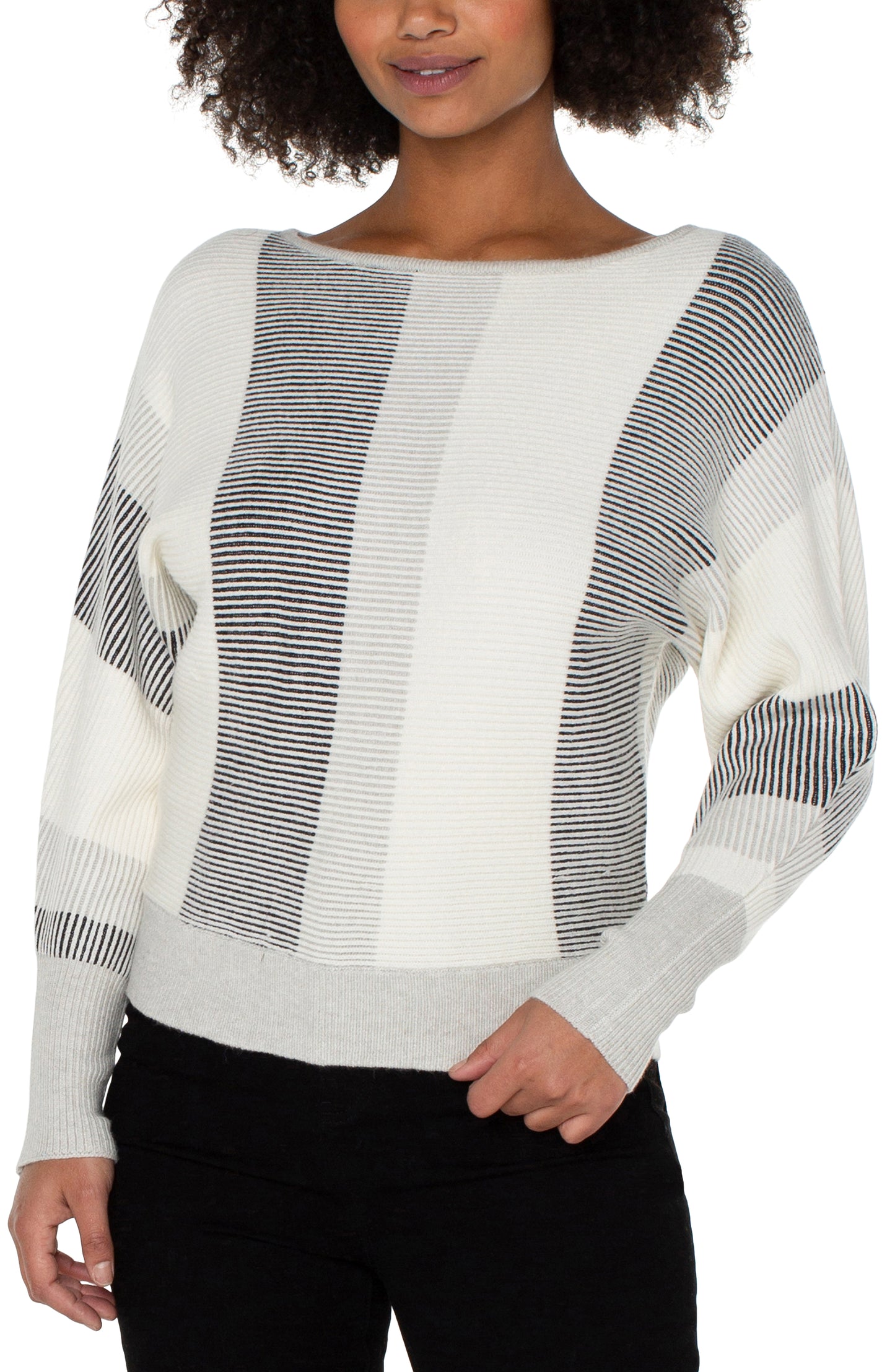 Liverpool Boat Neck Dolman Sweater w/Colorblock Detail (cream black colorblock)