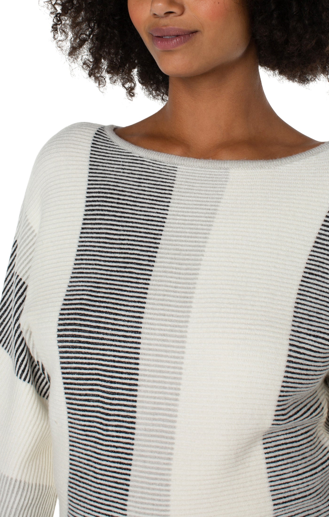 Liverpool Boat Neck Dolman Sweater w/Colorblock Detail (cream black colorblock)