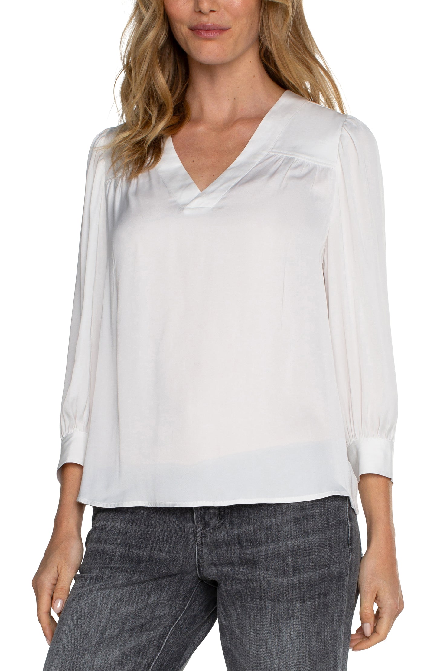 Liverpool V Neck Popover Woven Blouse (ivory)