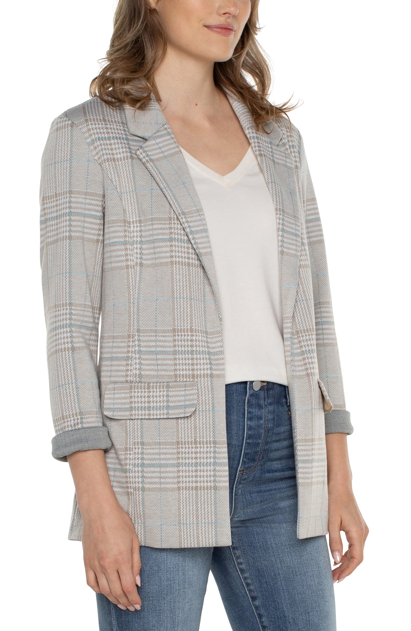 Liverpool Boyfriend Blazer (Oatmeal Turquoise Plaid)