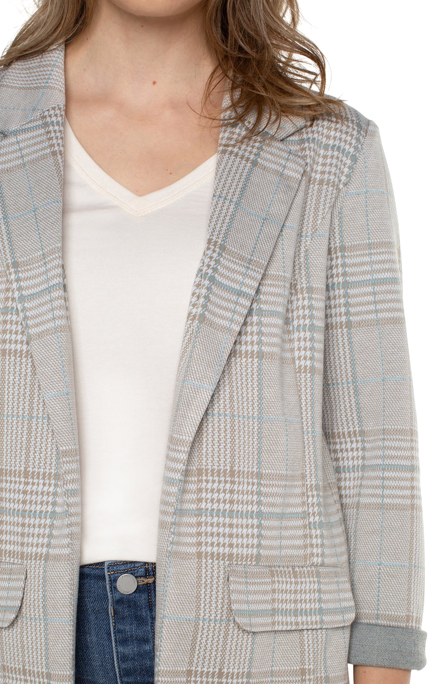 Liverpool Boyfriend Blazer (Oatmeal Turquoise Plaid)