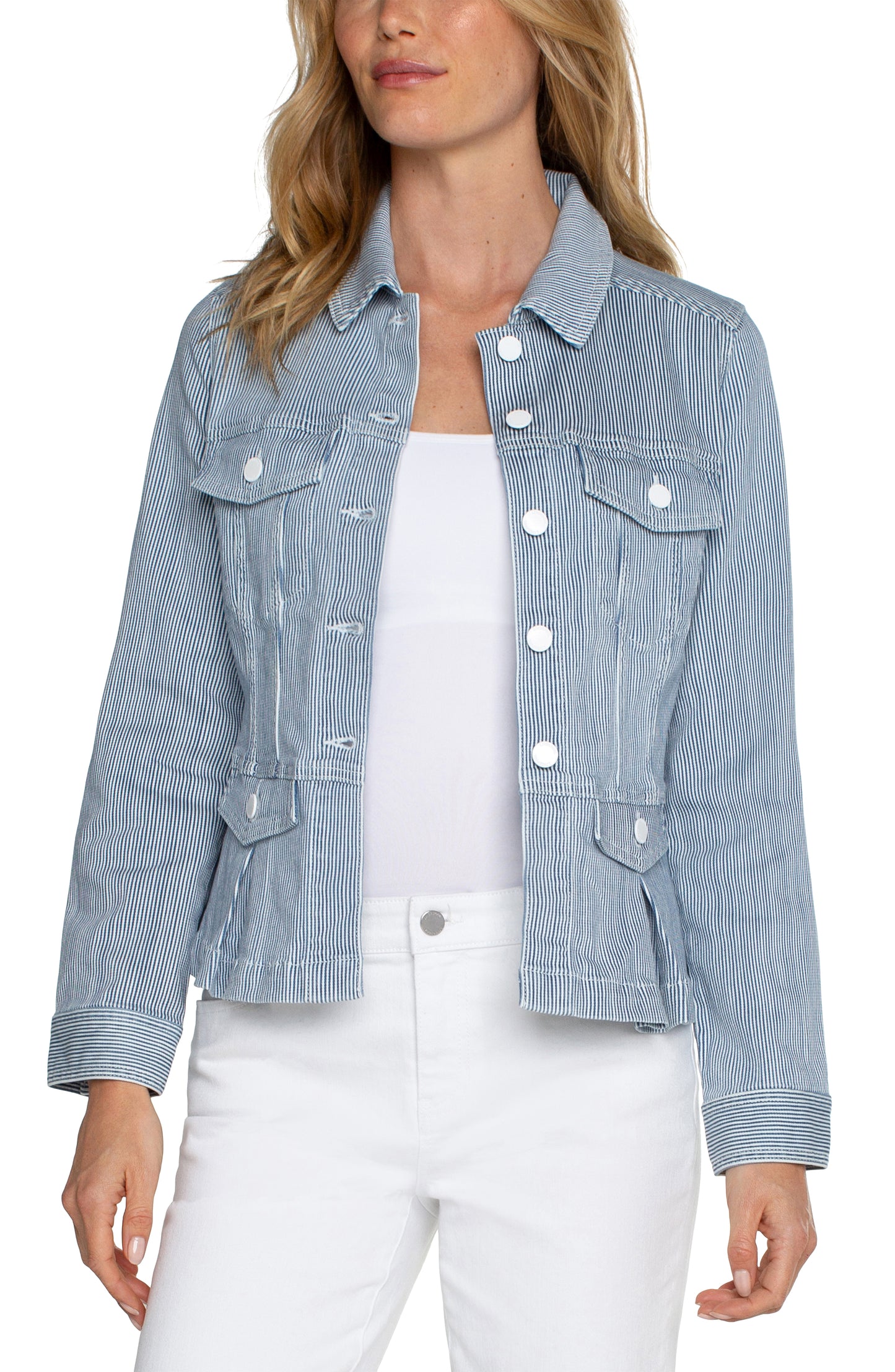 Liverpool Stripe Peplum Jacket (chambray)