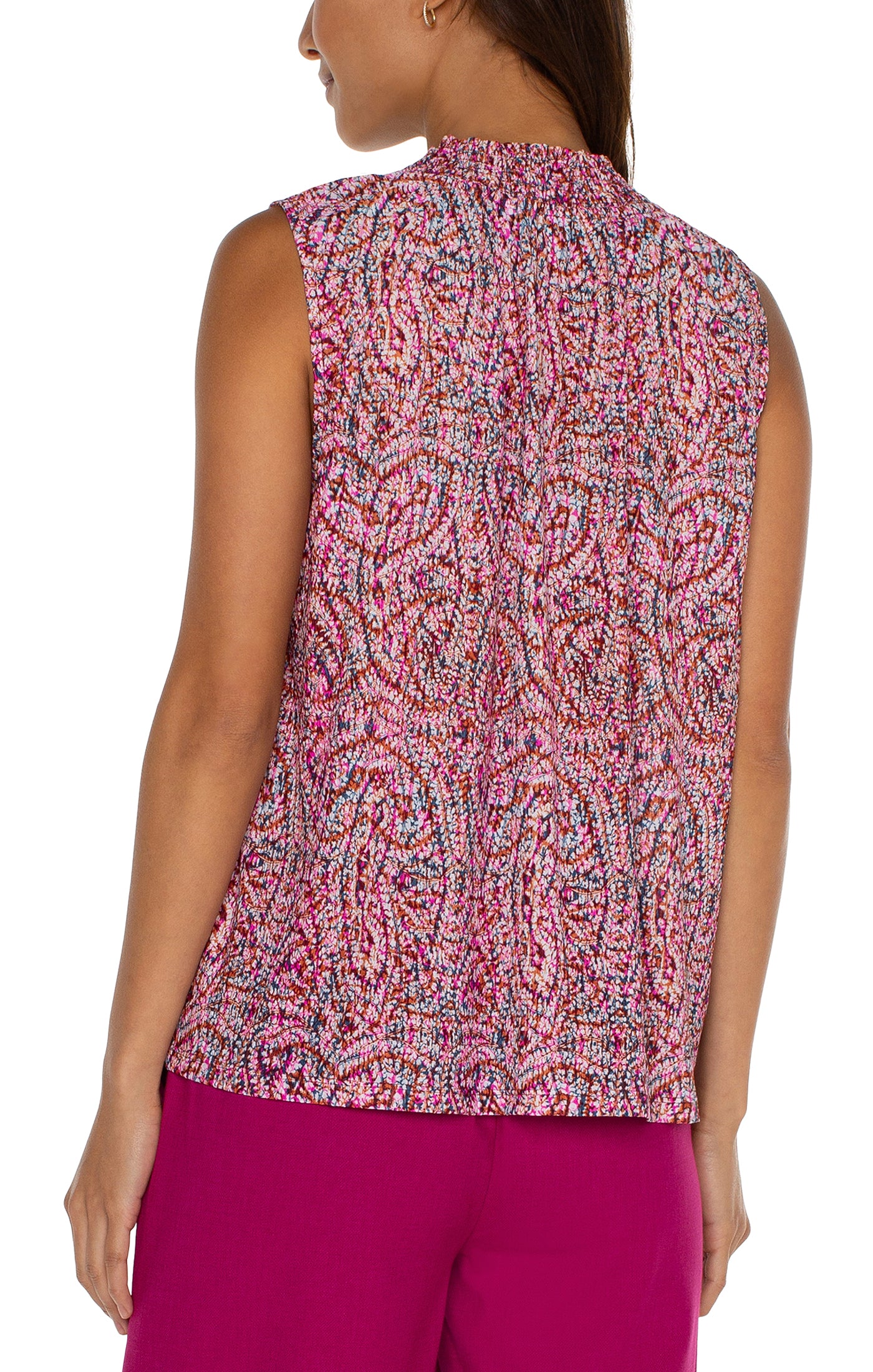 Liverpool Sleeveless Knit Blouse with Smocked Neck (paisley)