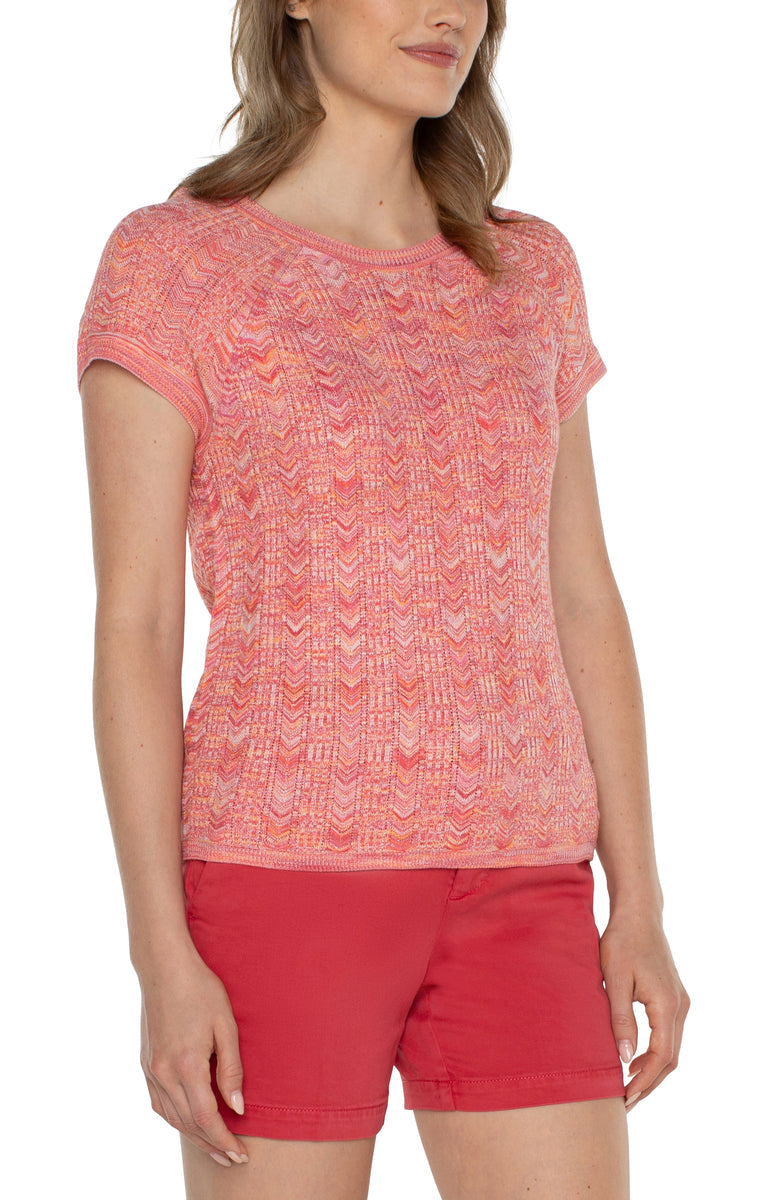 Liverpool Short Sleeve Scoop Neck Raglan Sweater (Sugar Coral Spacedye)