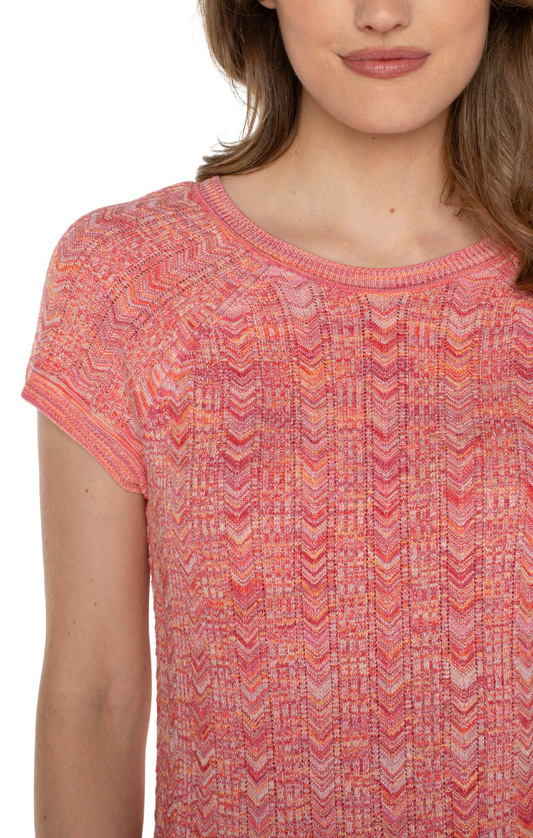 Liverpool Short Sleeve Scoop Neck Raglan Sweater (Sugar Coral Spacedye)