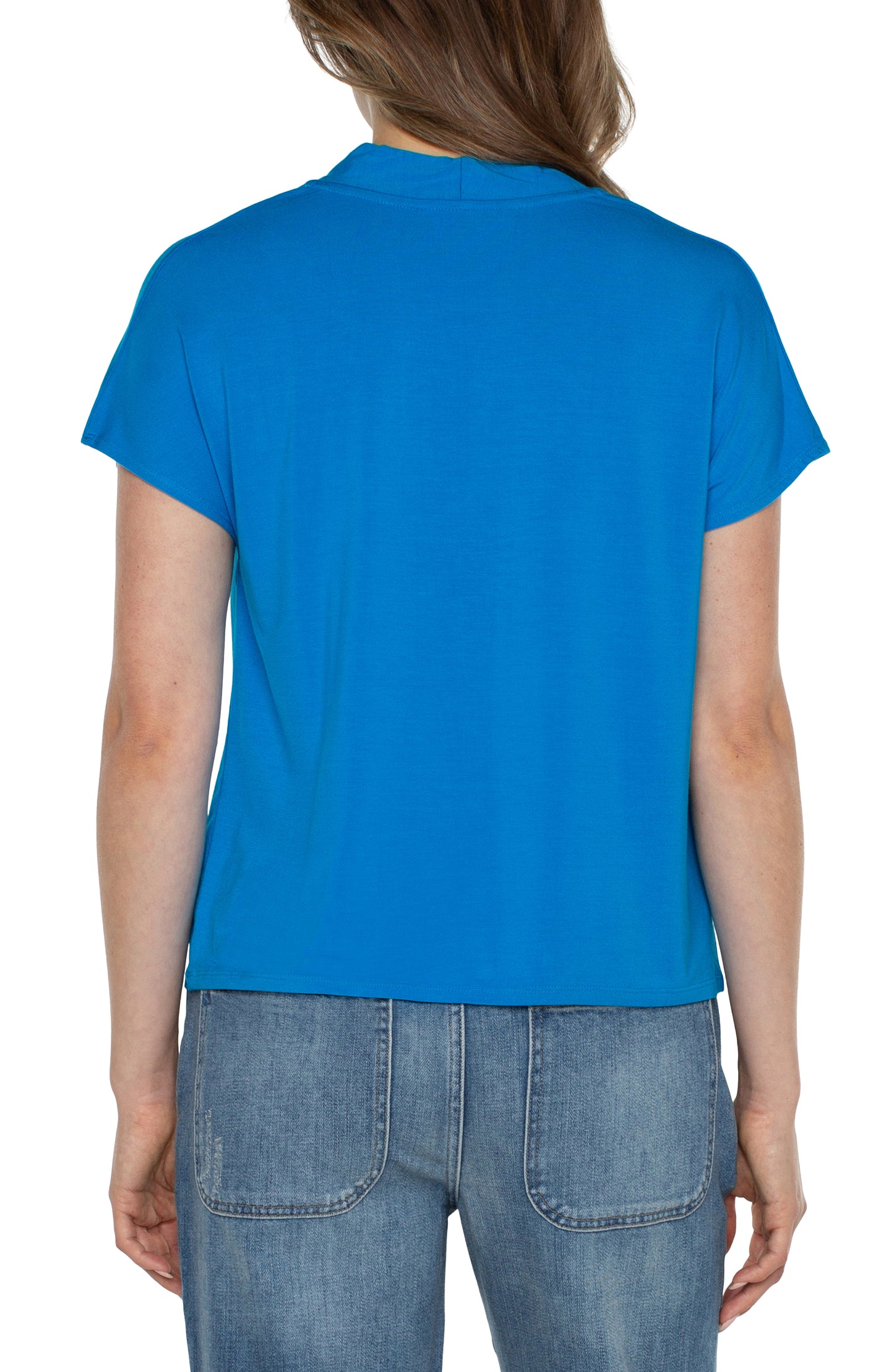 Liverpool Shawl Collar Short Sleeve Dolman Knit Top (Diva Blue)