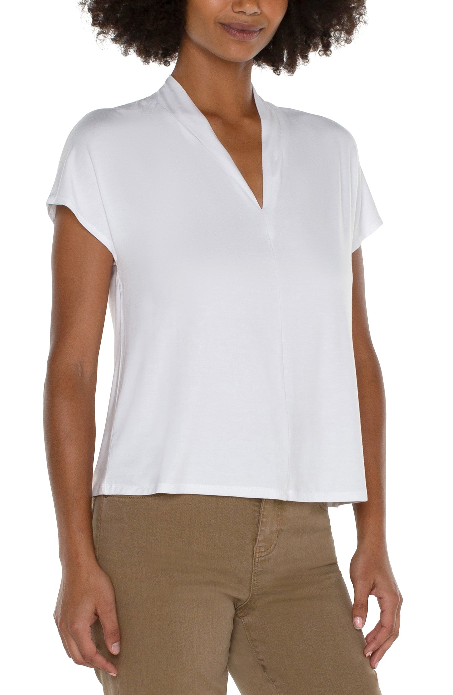 Liverpool Shawl Collar Short Sleeve Dolman Knit Top (White)