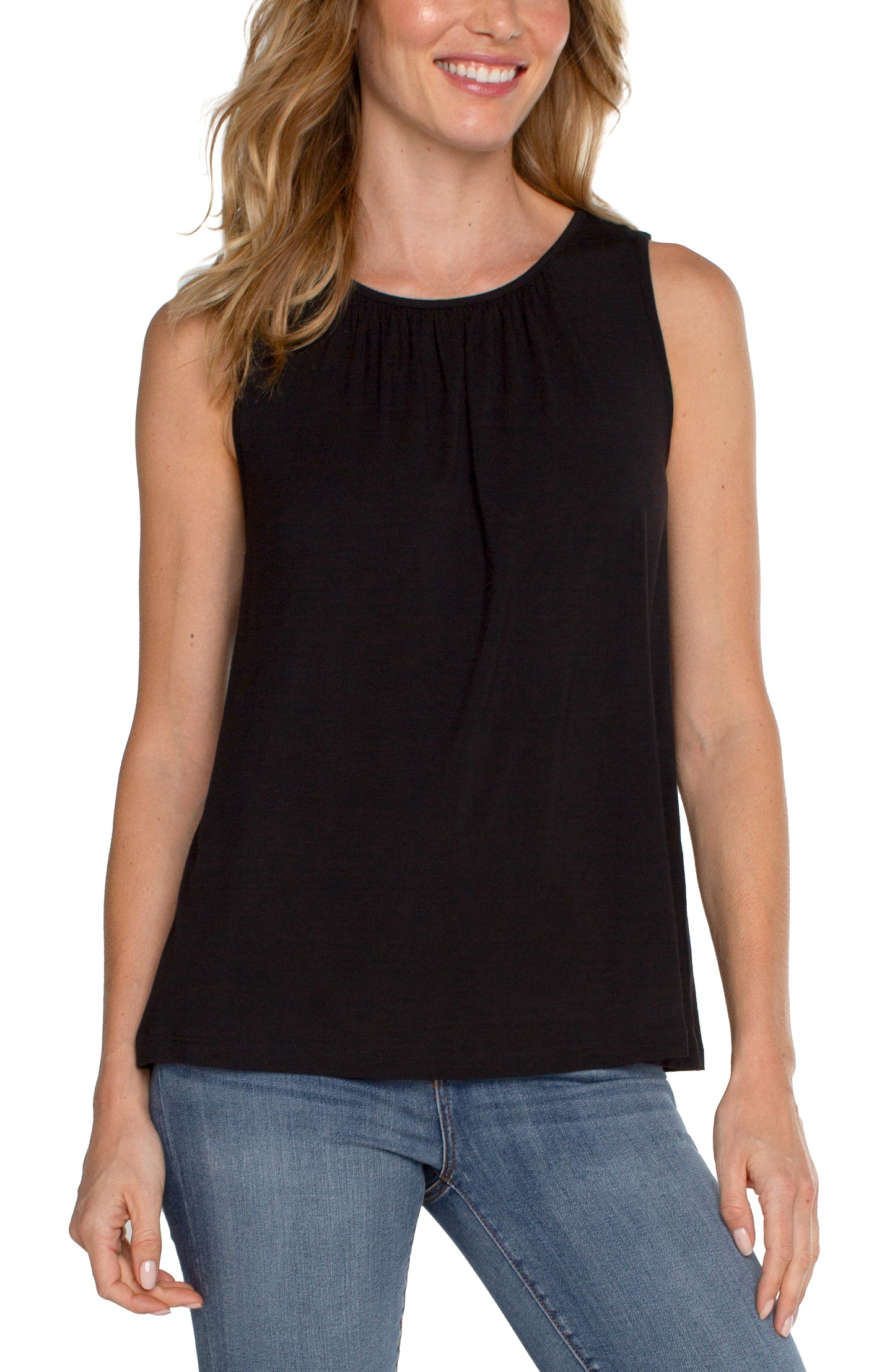 Liverpool A-line Sleeveless Knit Top w/Keyhole (Black)