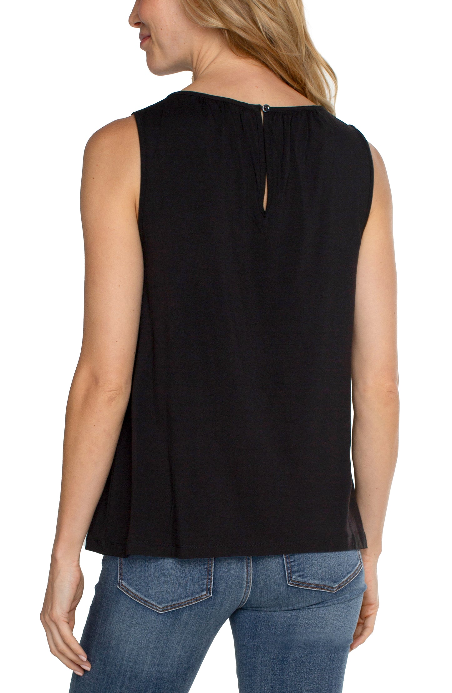 Liverpool A-line Sleeveless Knit Top w/Keyhole (Black)