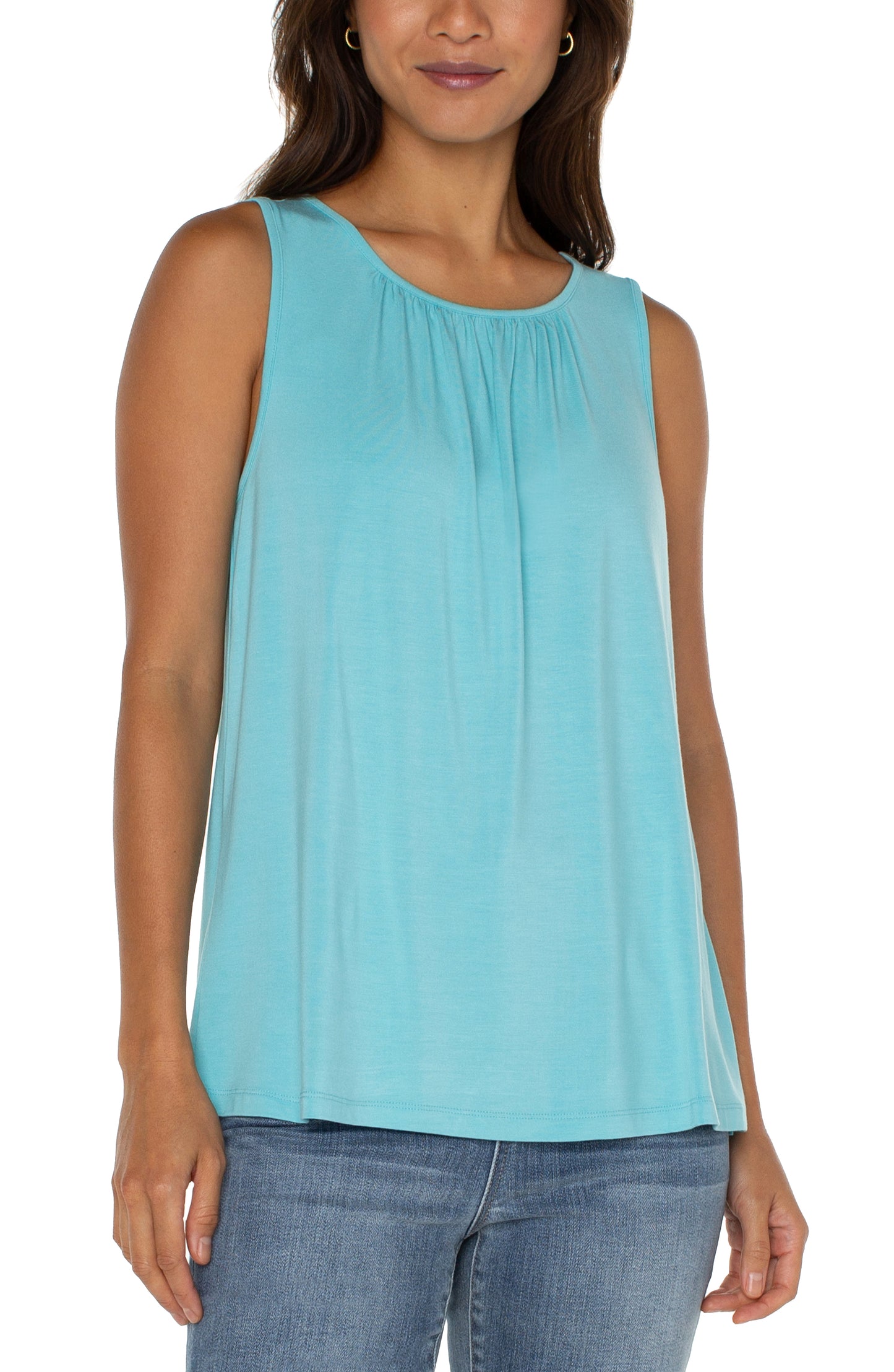 Liverpool A-line Sleeveless Knit Top w/Keyhole (Turquoise Tide)