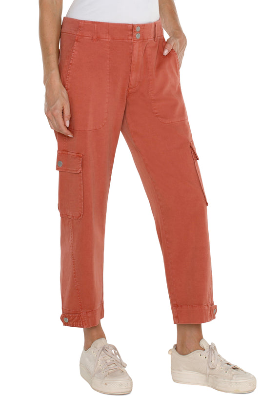 Utility Crop with Tab Hem and Cargo Pockets 26 inch inseam (Terracotta)