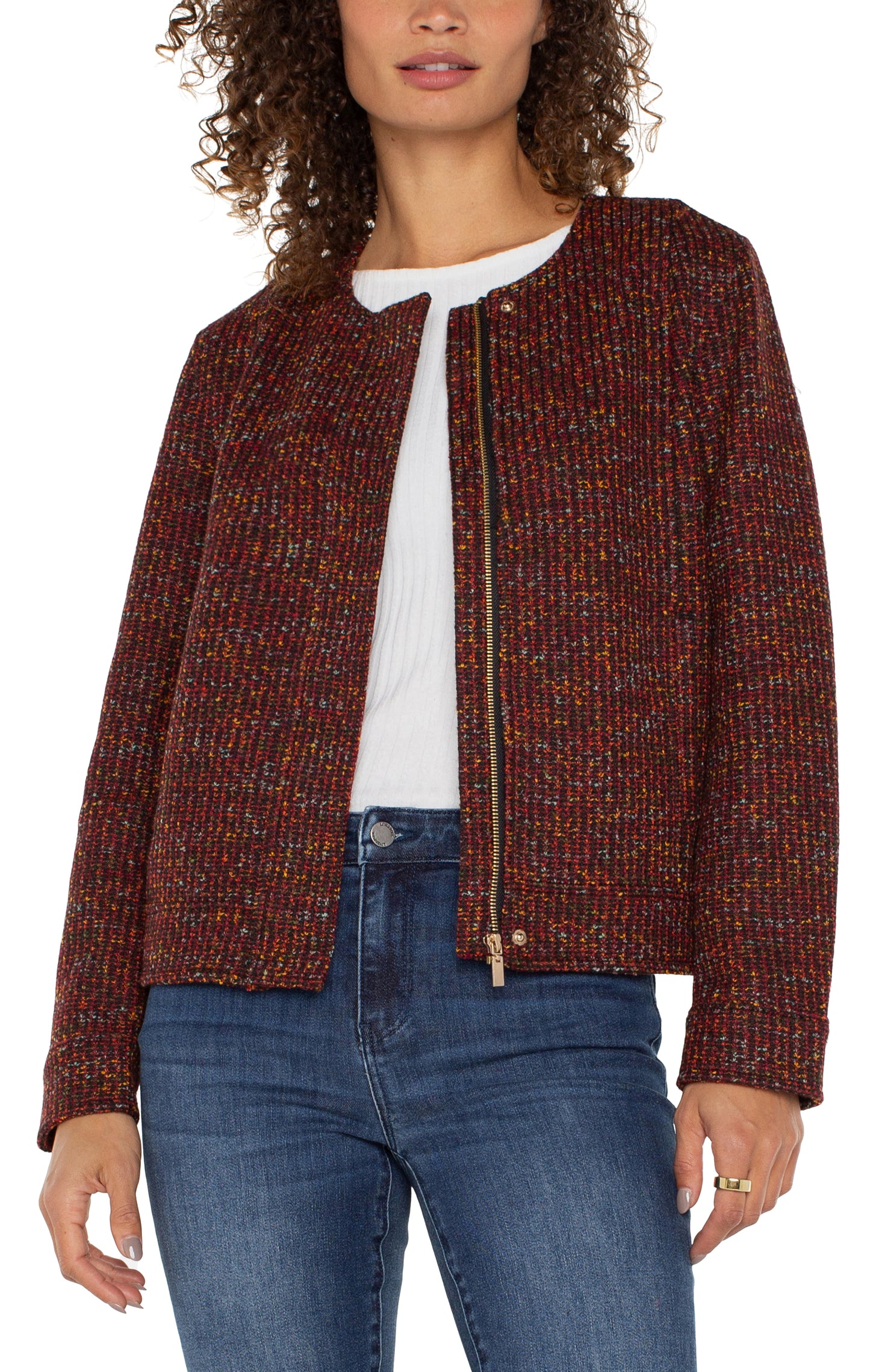 Liverpool Collarless Zip Up Jacket (Bordeaux Multi)