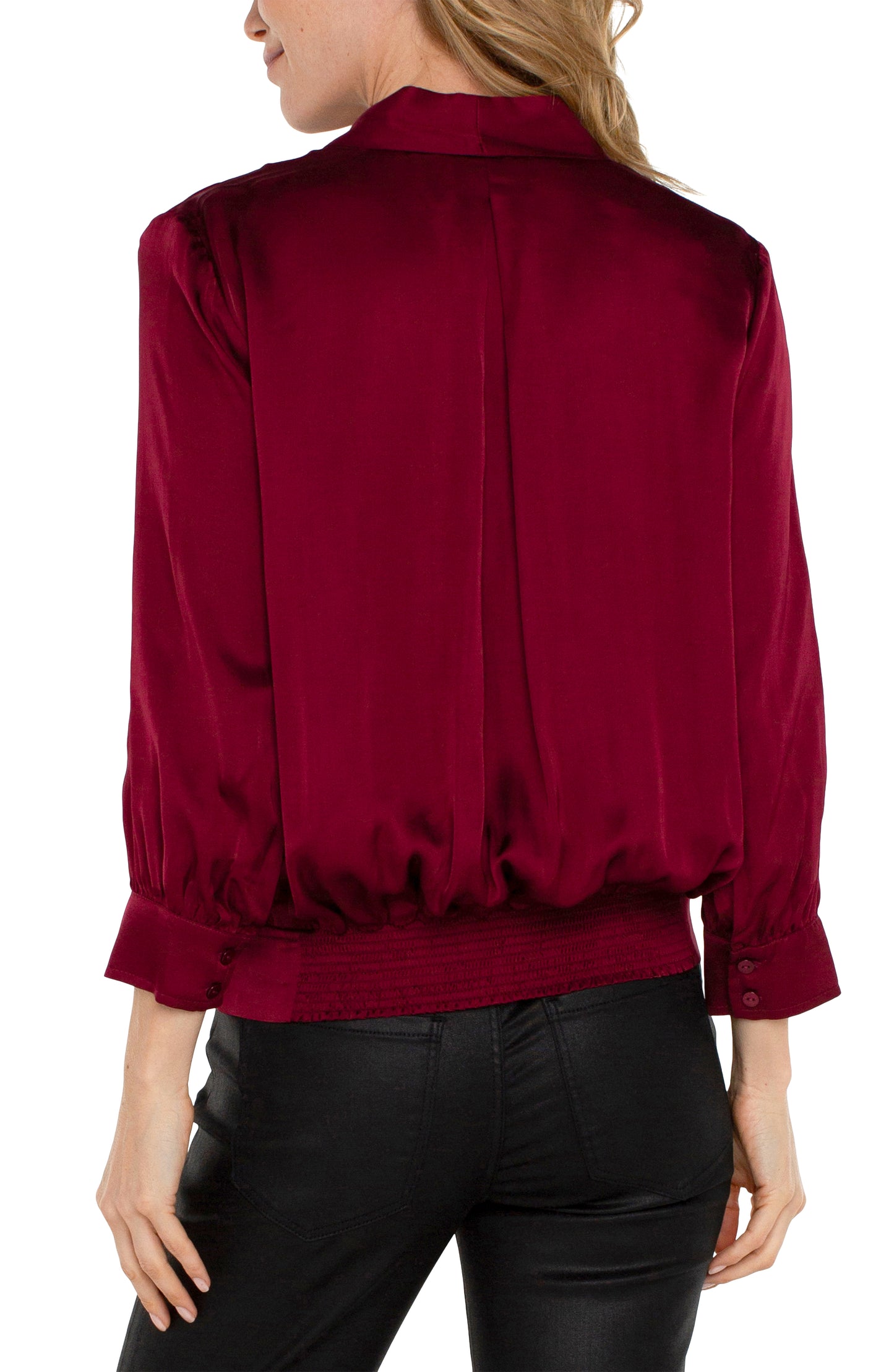 Liverpool Shawl Wrap Front Bracelet Sleeve Blouse (Dark Pinot Noir)