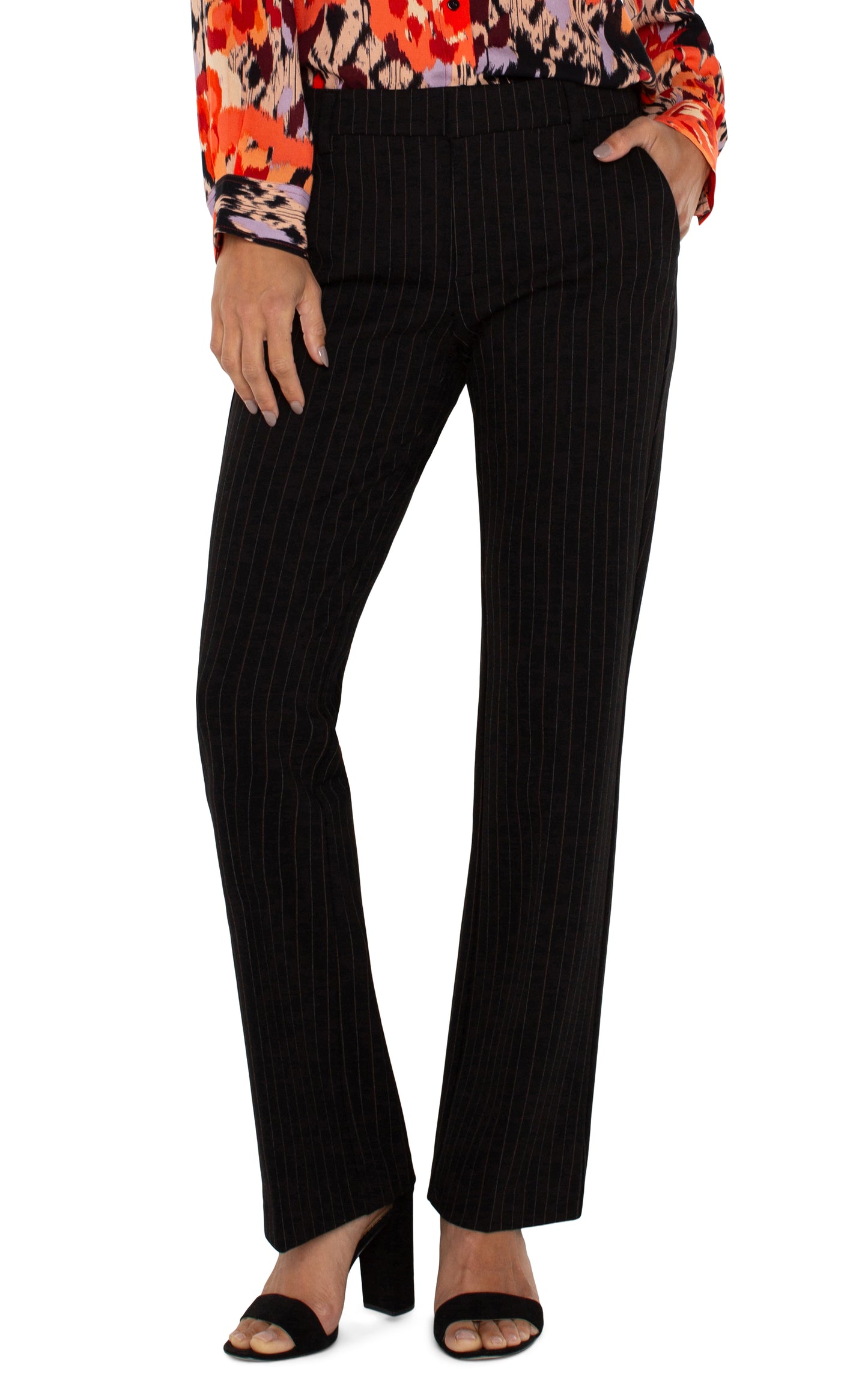 Liverpool Kelsey Flare Trouser 31" inseam (Black+White Pinstripe)