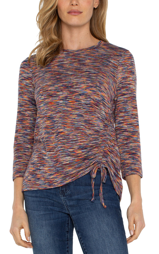 Liverpool 3/4 Sleeve Scoop Neck Knit Top w/ Asymmetrical Tie Detail (Carnelian Multi)