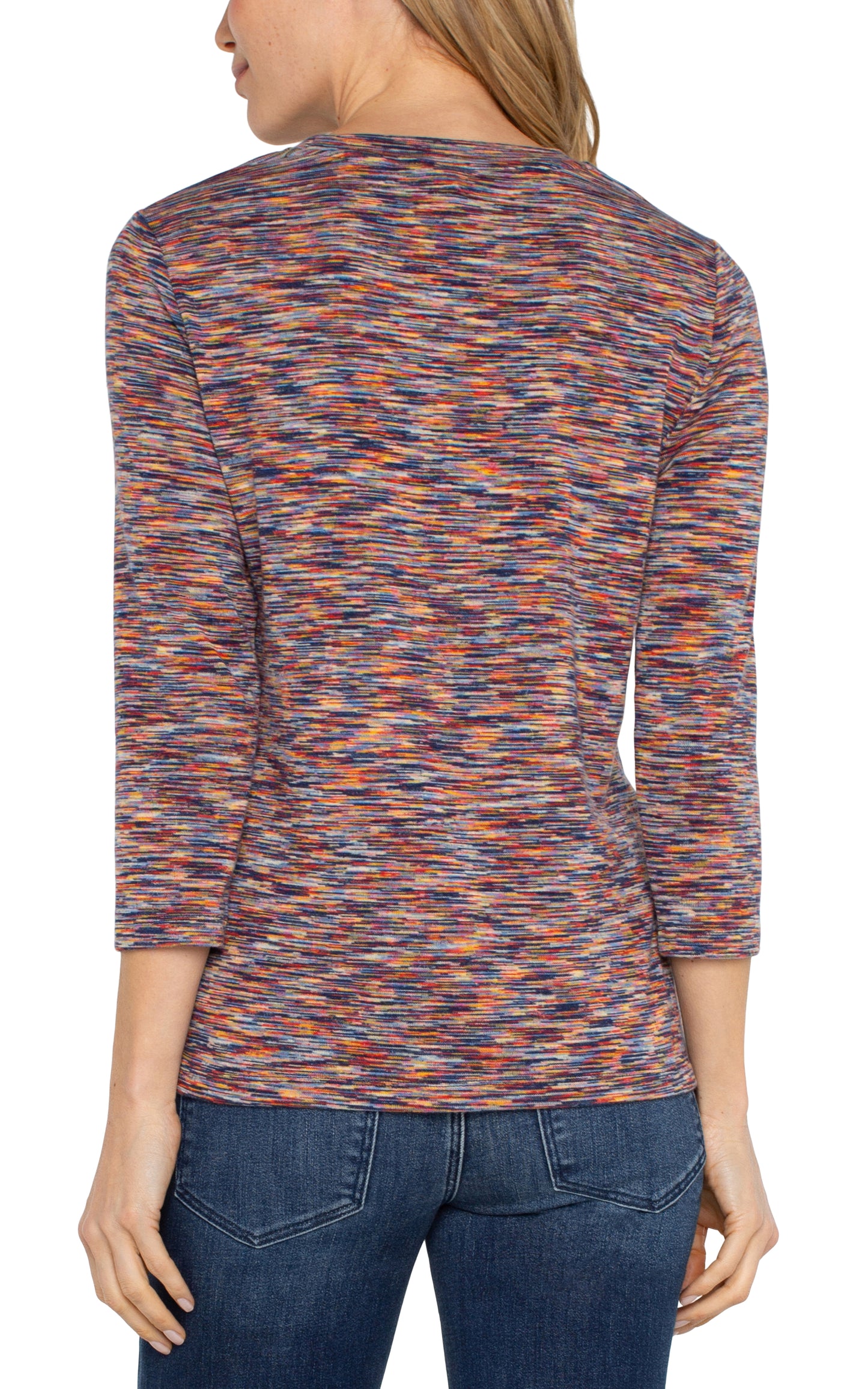 Liverpool 3/4 Sleeve Scoop Neck Knit Top w/ Asymmetrical Tie Detail (Carnelian Multi)