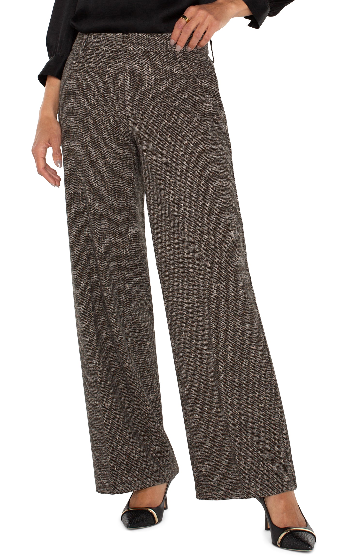 Liverpool Kelsey Wide Leg Trouser 31" inseam (Black Tan Herringbone)