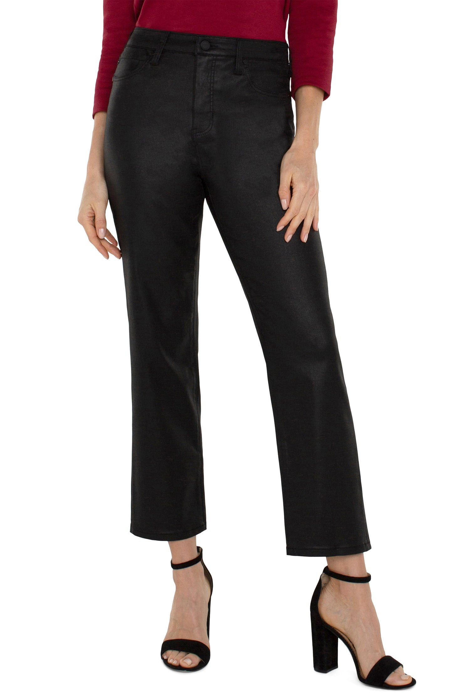 Liverpool Kennedy High Rise Crop Straight (27" inseam) (Coated Black)
