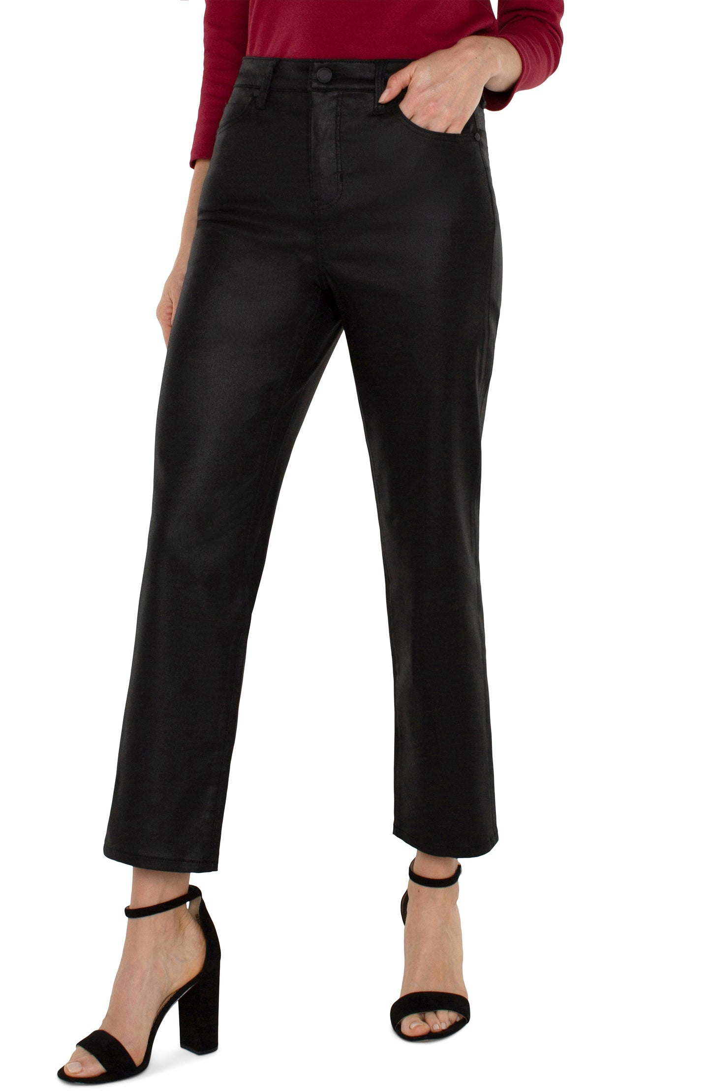 Liverpool Kennedy High Rise Crop Straight (27" inseam) (Coated Black)