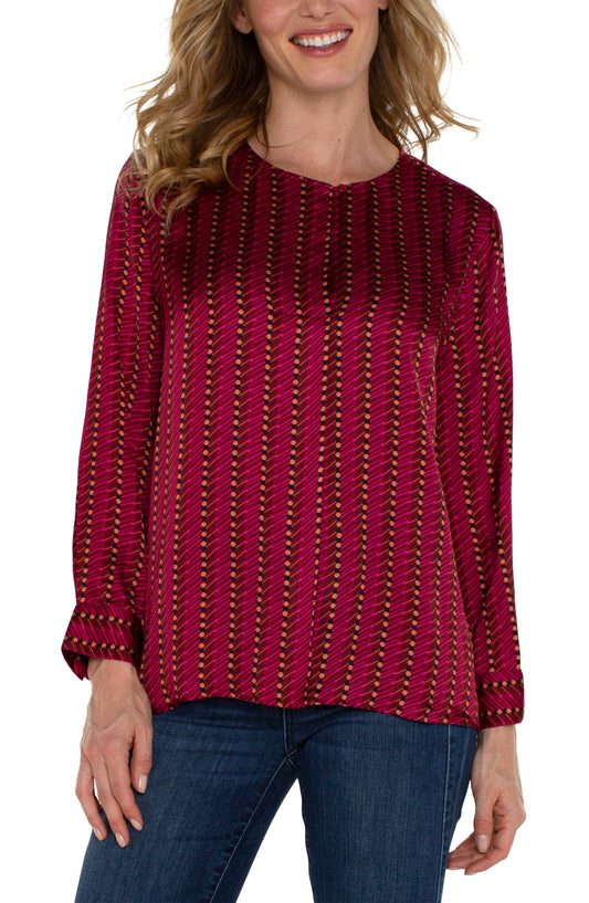 Liverpool Long Sleeve Popover Woven Blouse (Ruby Dotted Stripe)