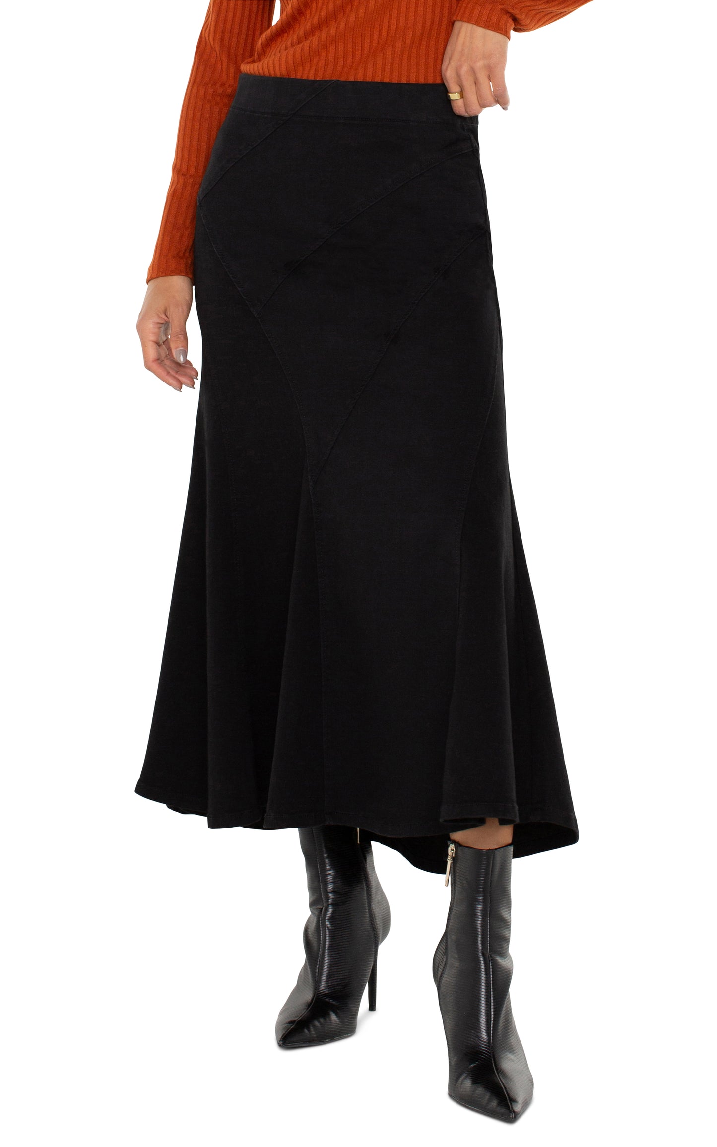 Liverpool Pull On Seamed Mermaid Maxi Skirt 34" inseam (Black Rinse)