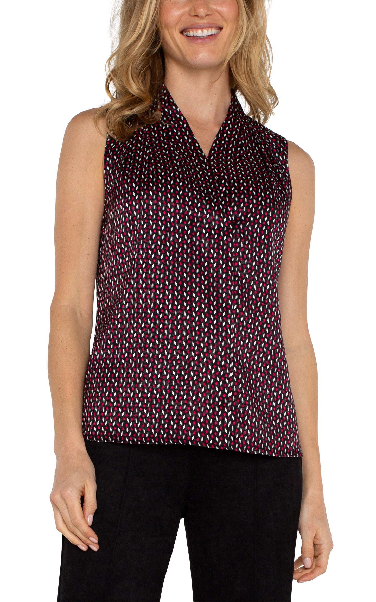 Liverpool Sleeveless Pleated Neck Woven Blouse (Star Ruby Dot)