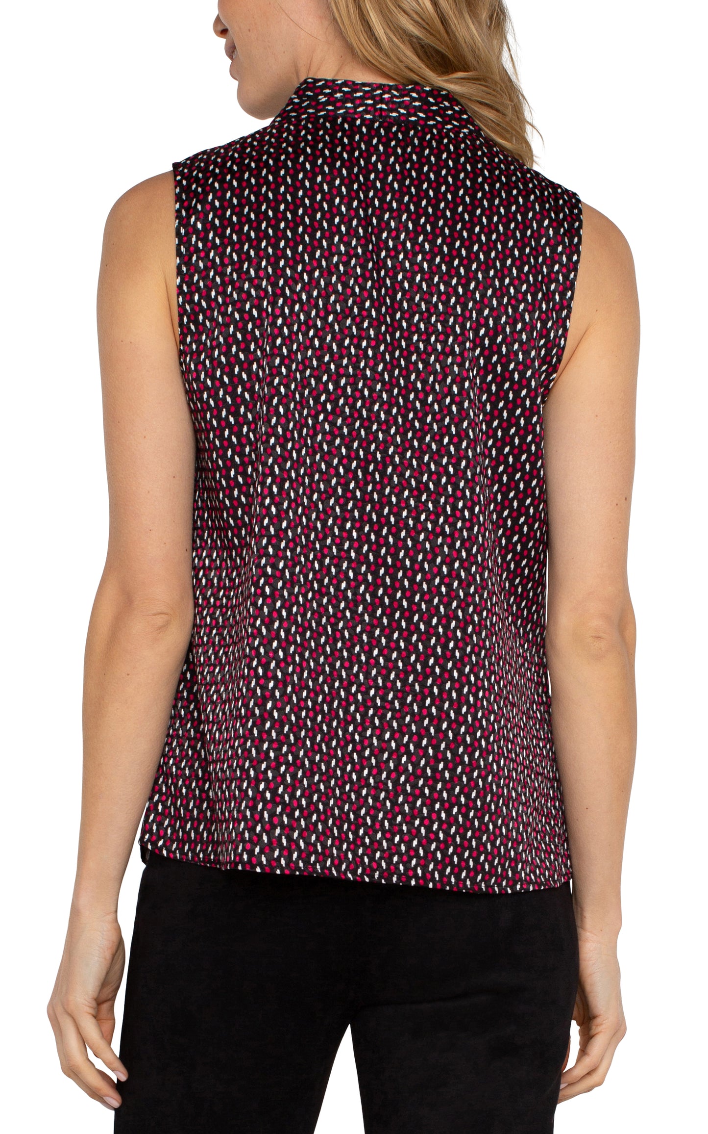 Liverpool Sleeveless Pleated Neck Woven Blouse (Star Ruby Dot)