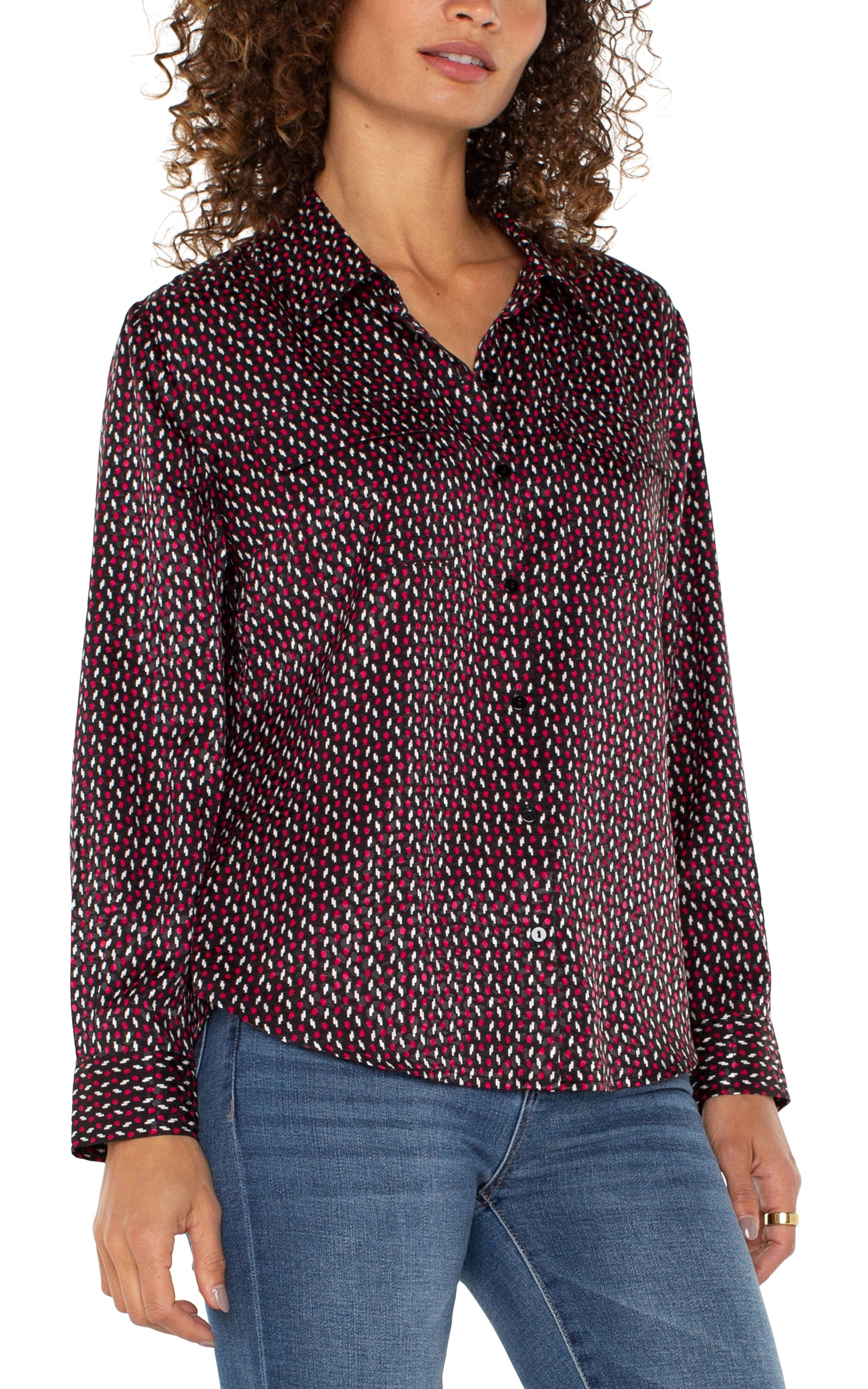 Liverpool Long Sleeve Flap Pocket Button Front Woven Shirt (Star Ruby Dot)