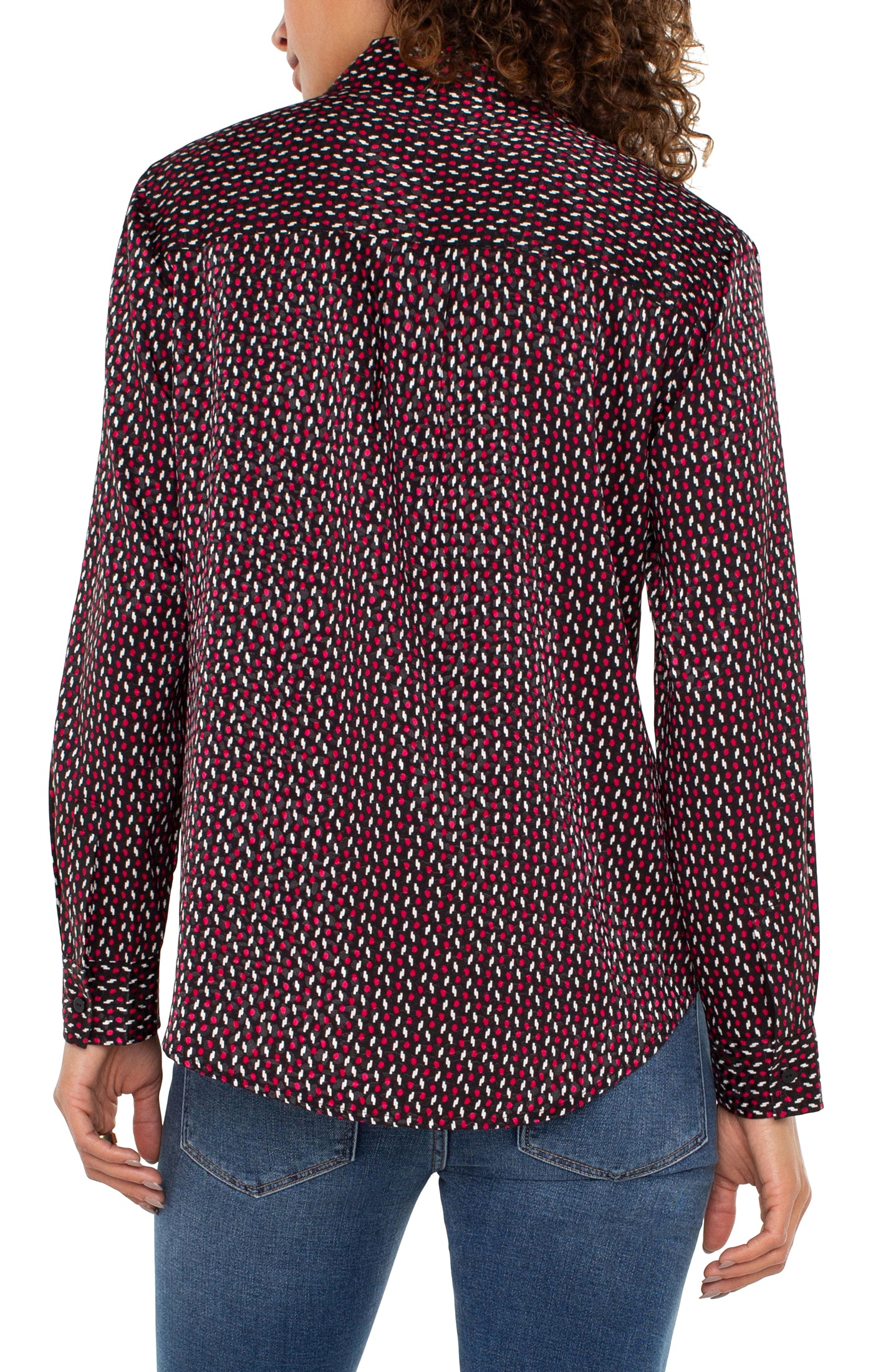 Liverpool Long Sleeve Flap Pocket Button Front Woven Shirt (Star Ruby Dot)