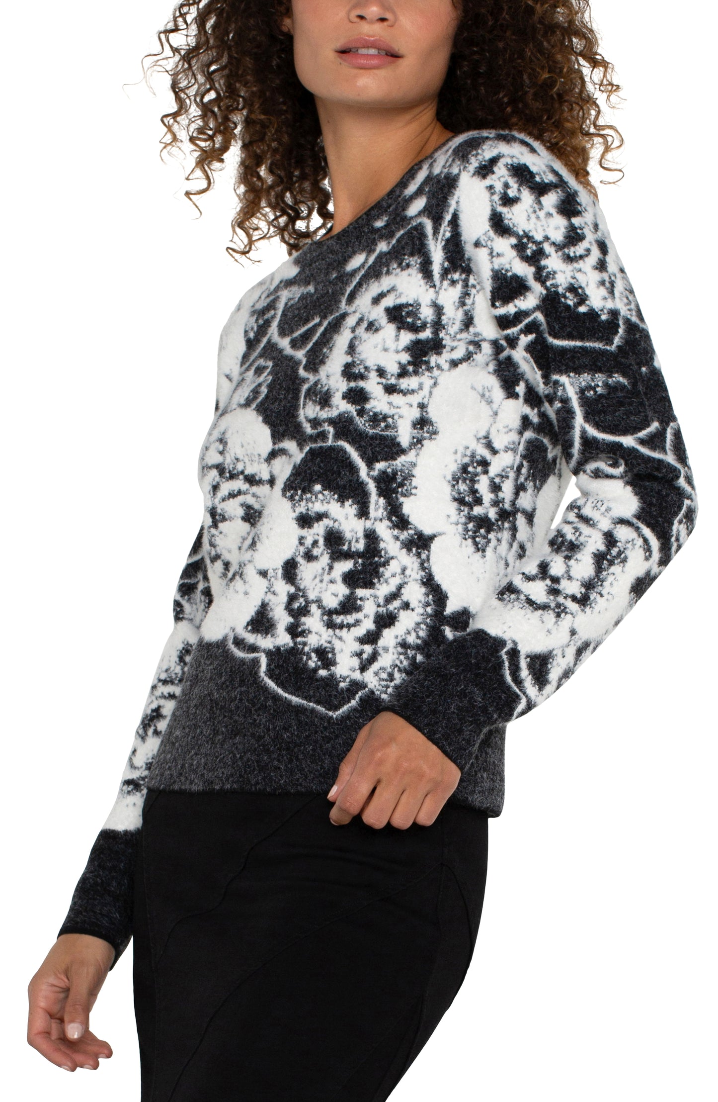 Liverpool Long Sleeve Crew Neck Sweater (Black/White Floral)