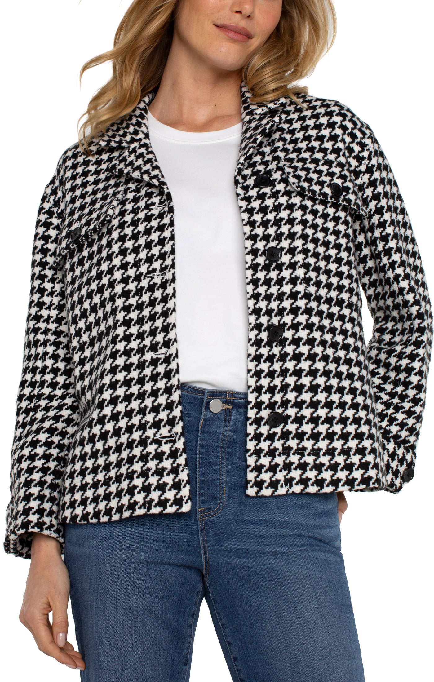 Liverpool Boxy Shacket w/ Side Slits (Black/White Houndstooth)