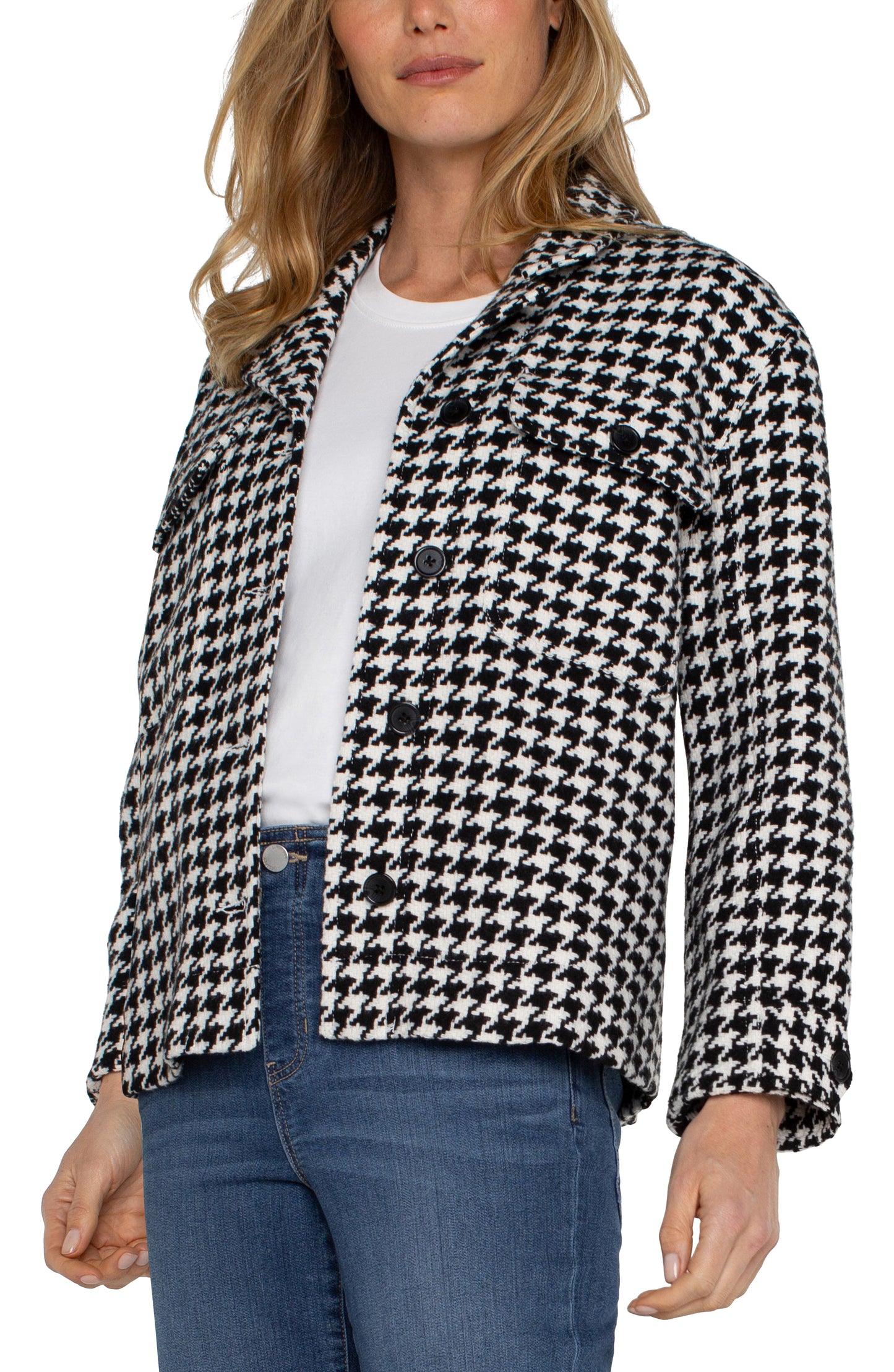 Liverpool Boxy Shacket w/ Side Slits (Black/White Houndstooth)