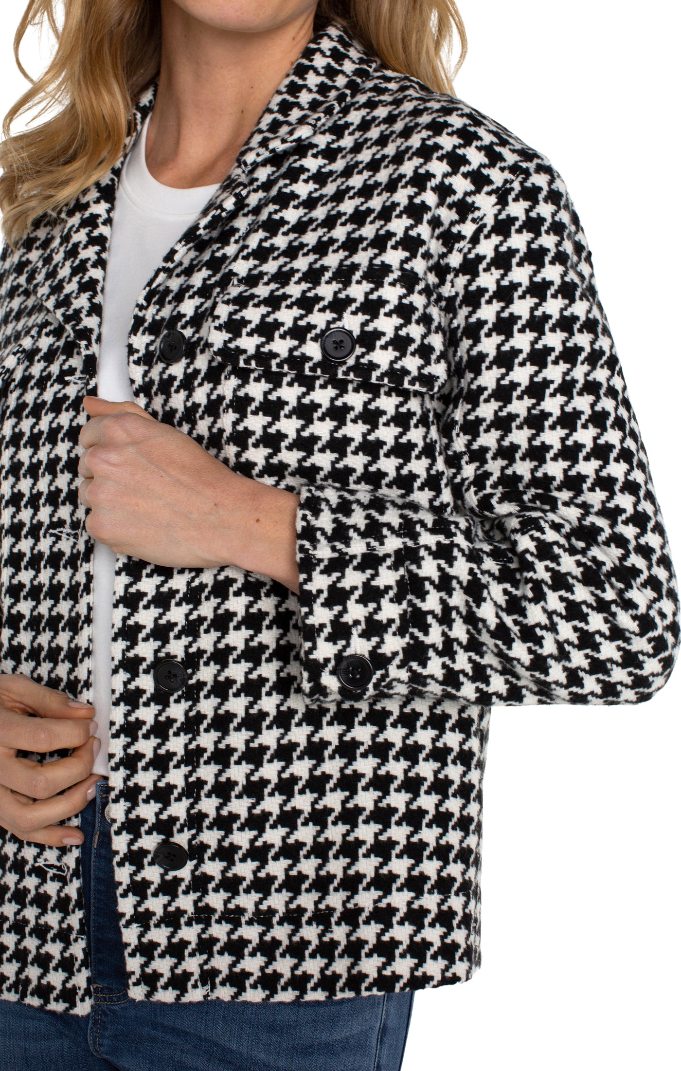 Liverpool Boxy Shacket w/ Side Slits (Black/White Houndstooth)