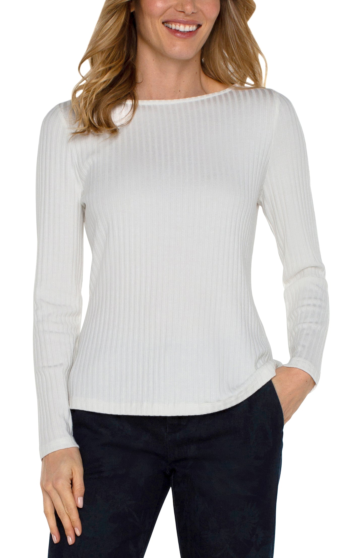 Liverpool Long Sleeve Boat Neck Knit Top (Snow)