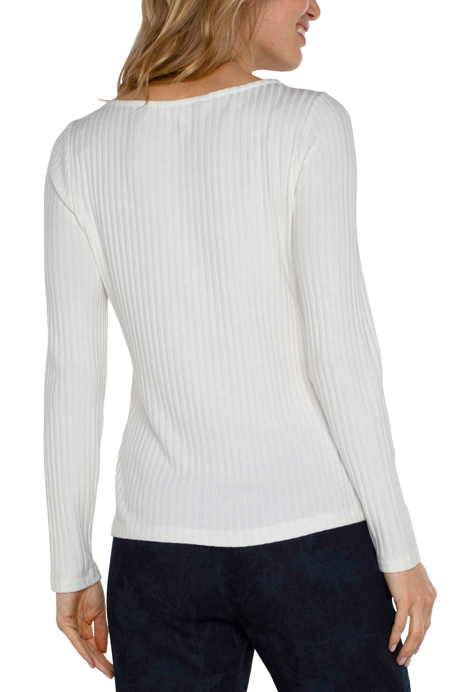 Liverpool Long Sleeve Boat Neck Knit Top (Snow)