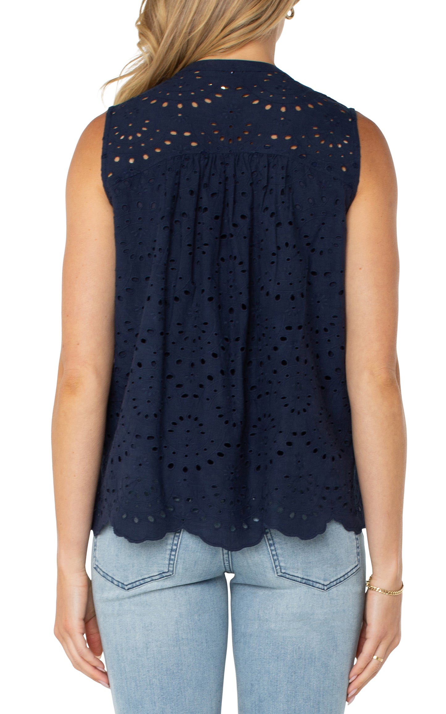 Liverpool Sleeveless Pintuck Woven Top (Navy)