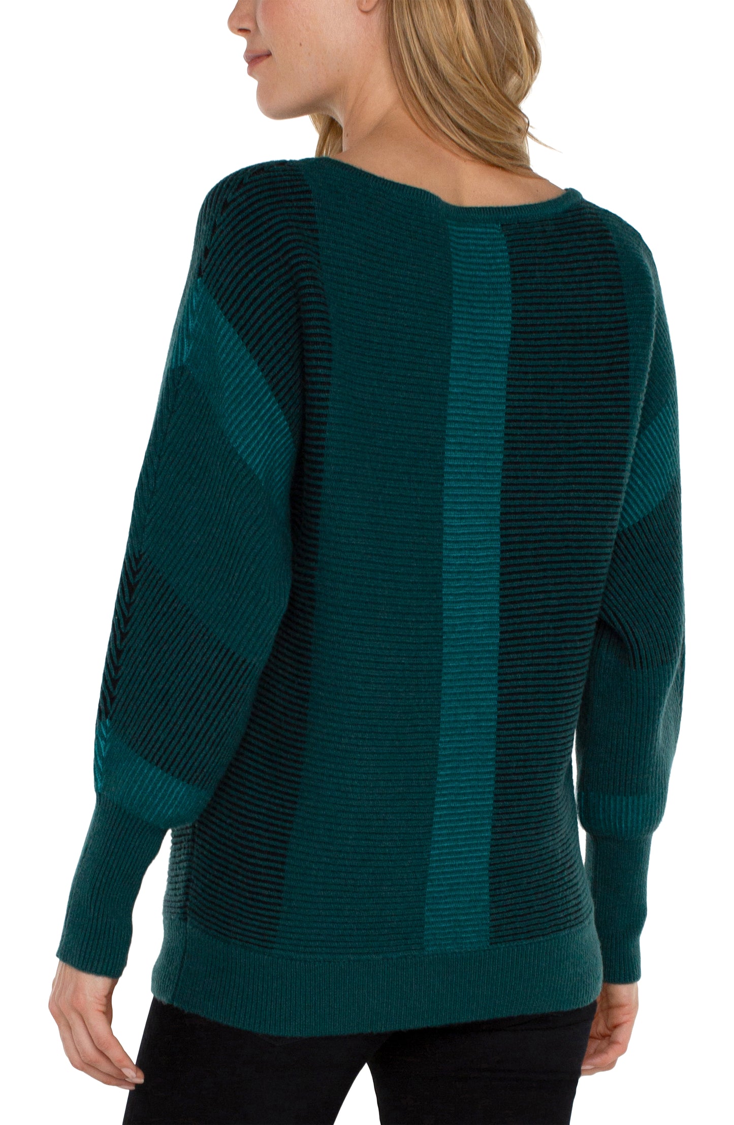 Liverpool Boat Neck Dolman Sweater w/Colorblock Detail (Malachite Multi)