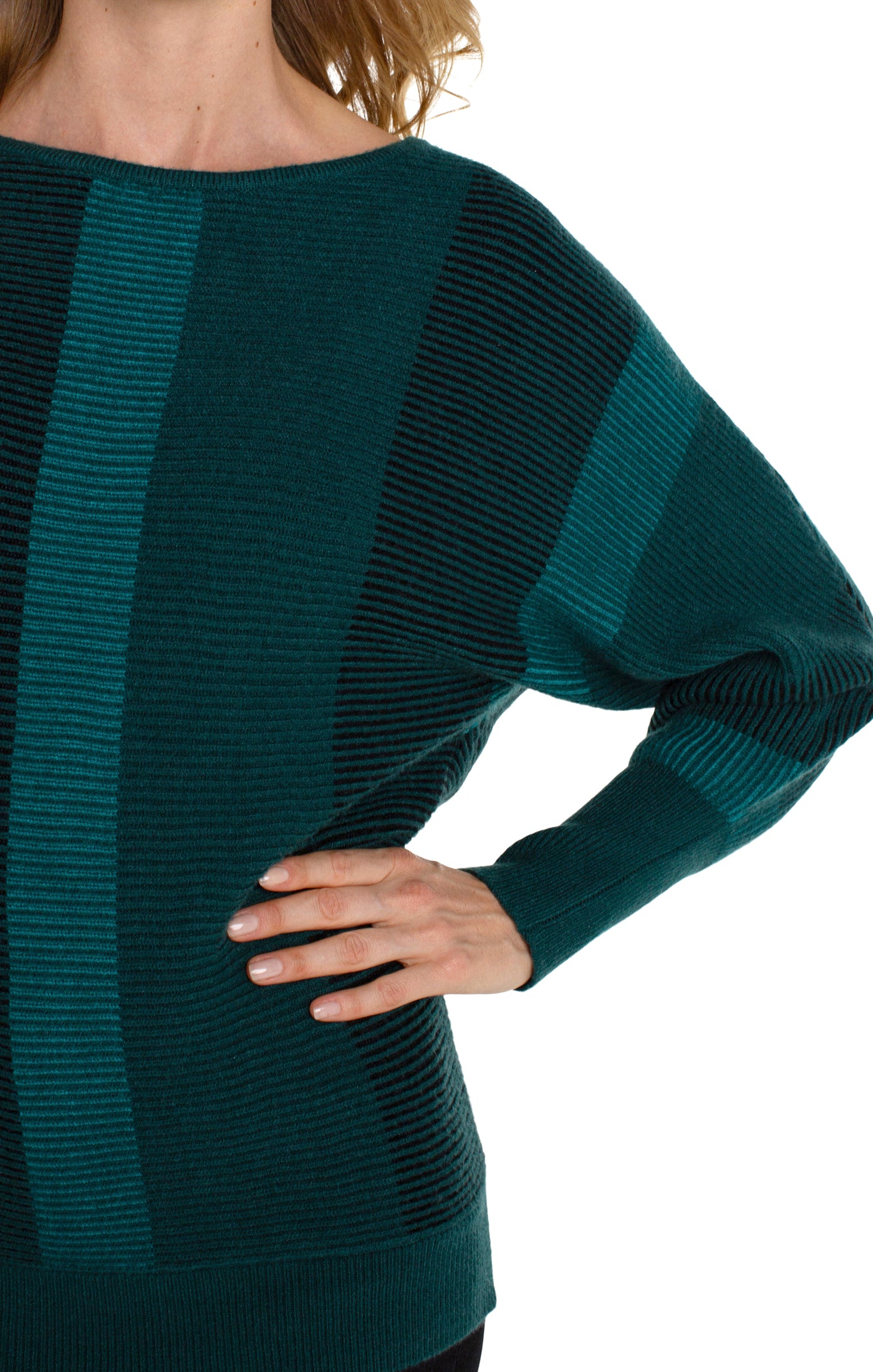 Liverpool Boat Neck Dolman Sweater w/Colorblock Detail (Malachite Multi)