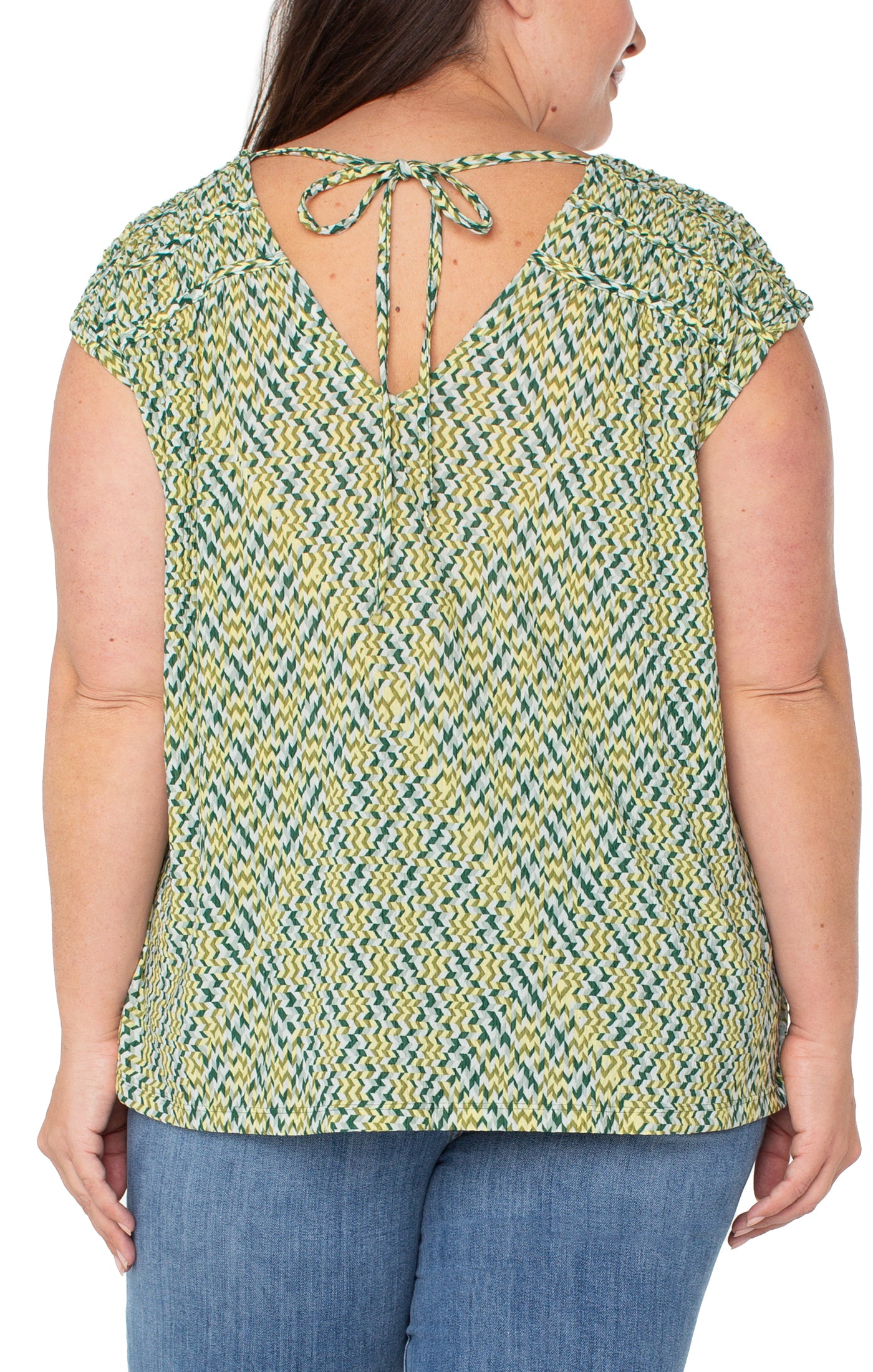 Liverpool Short Sleeve Dolman Tie Back Knit Top (Plus Size) (Green Mint Chevron)