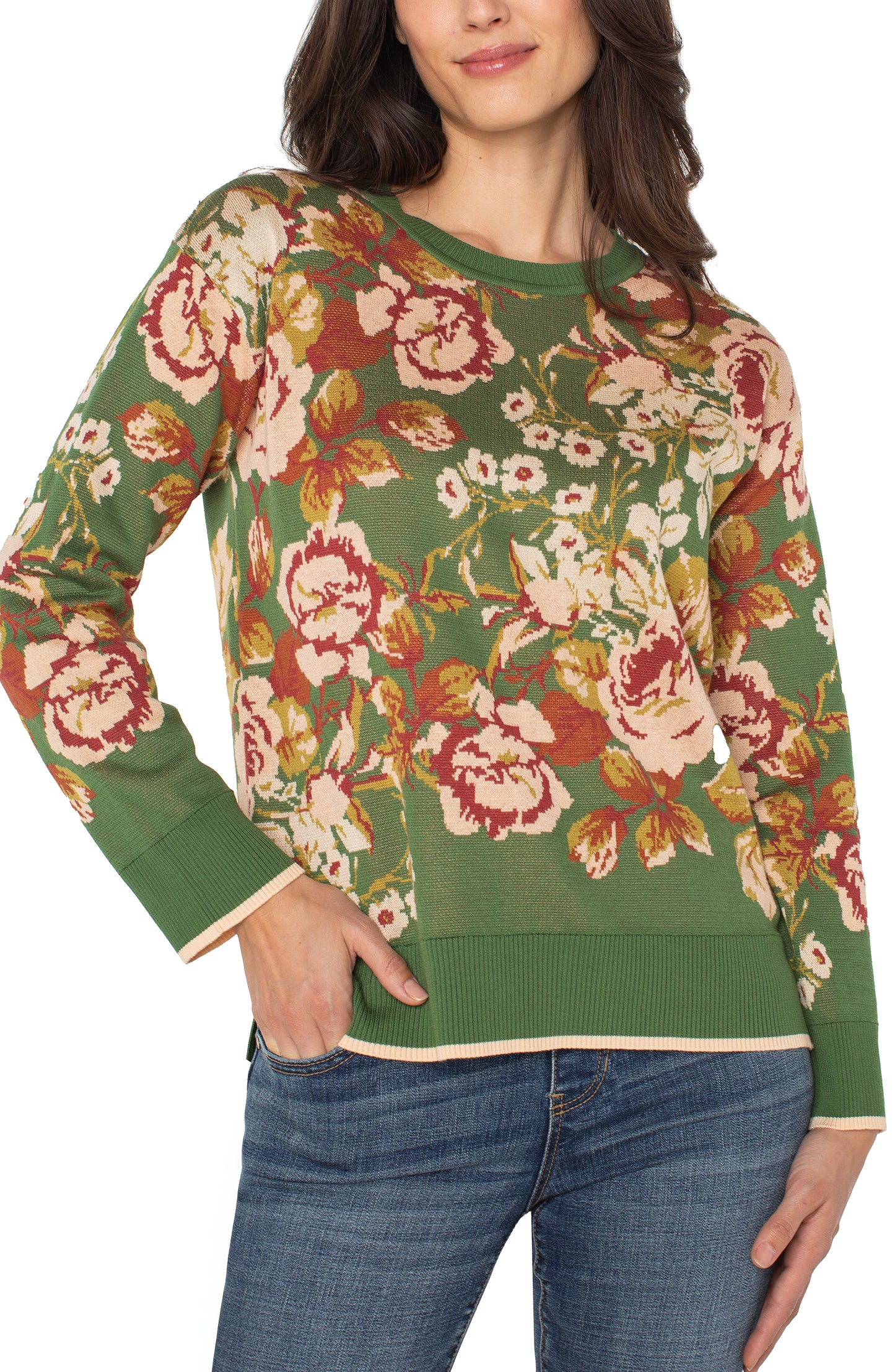 Liverpool Long Sleeve Crew Neck Sweater (Green Multi Floral)