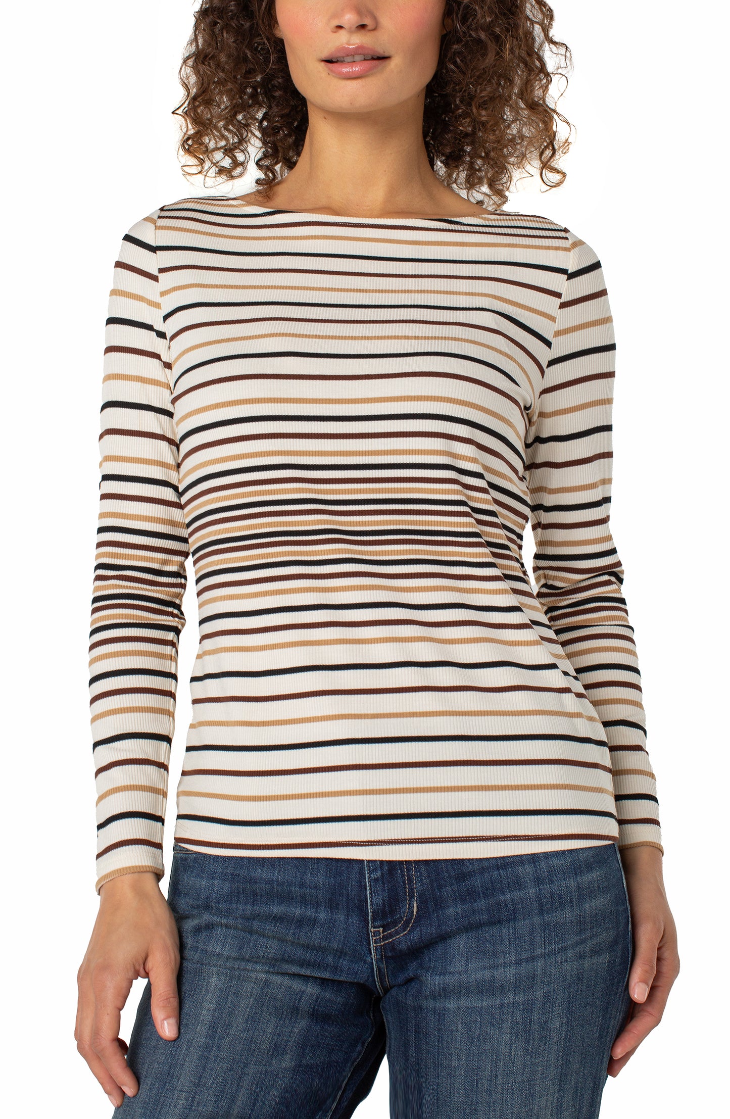 Liverpool Long Sleeve Boat Neck Knit Top (Alabaster Multi Stripe)