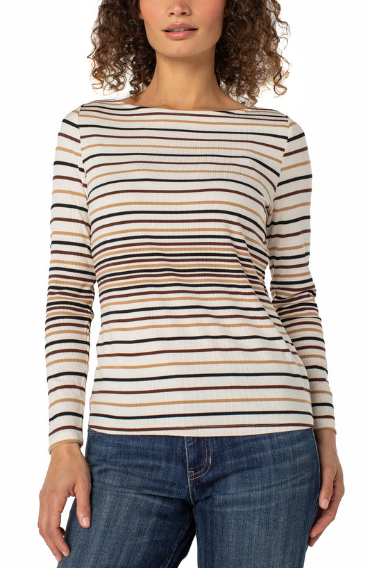 Liverpool Long Sleeve Boat Neck Knit Top (Alabaster Multi Stripe)