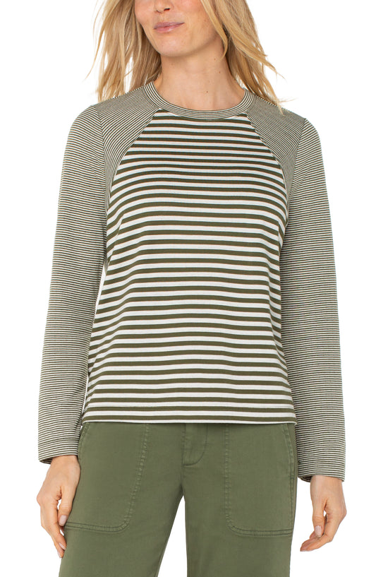 Liverpool Long Sleeve Crew Neck Knit Top with Seaming (Frost Shadow/White Stripe)