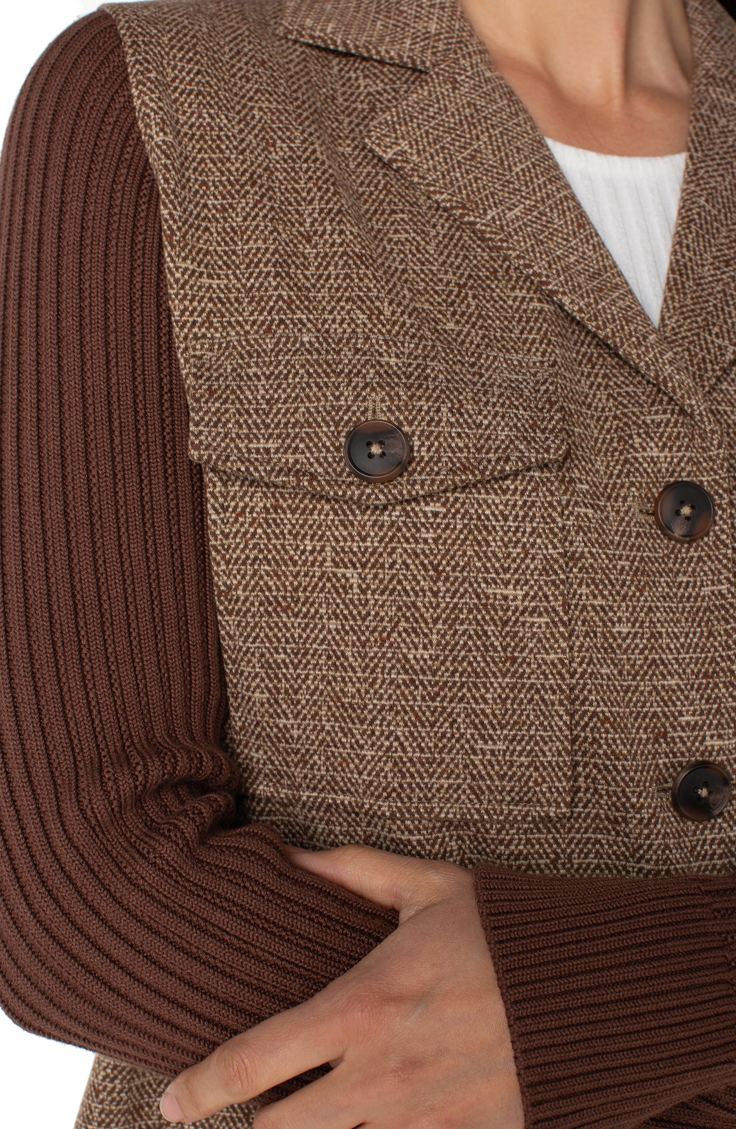 Liverpool Shacket with Sweater Sleeves (Brown Camel Herringbone)