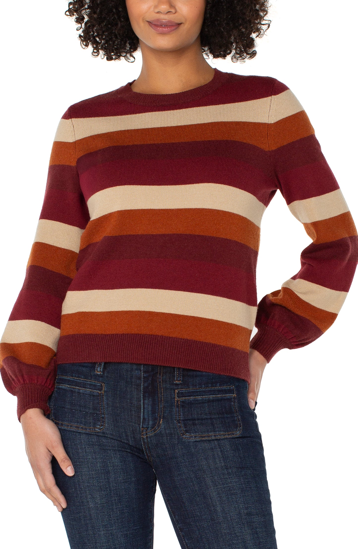 Liverpool Long Sleeve Crew Neck Sweater (Burgundy Multi Stripe)