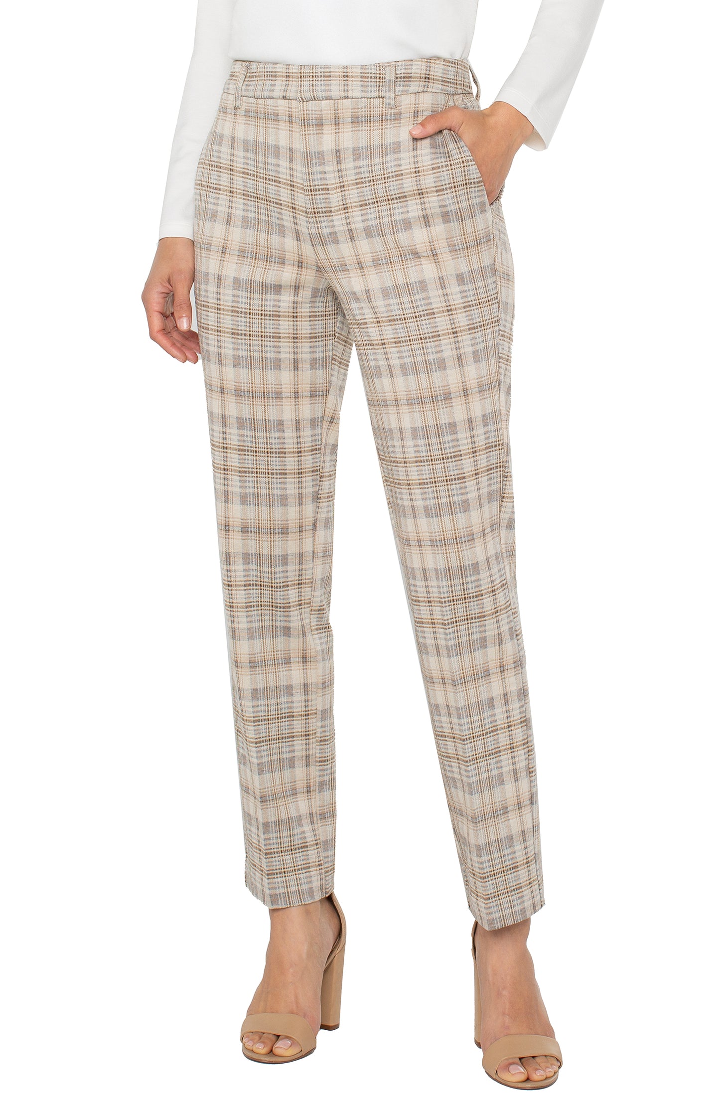 Liverpool High Rise Kelsey Trouser (Khaki Cream Campbell Plaid)