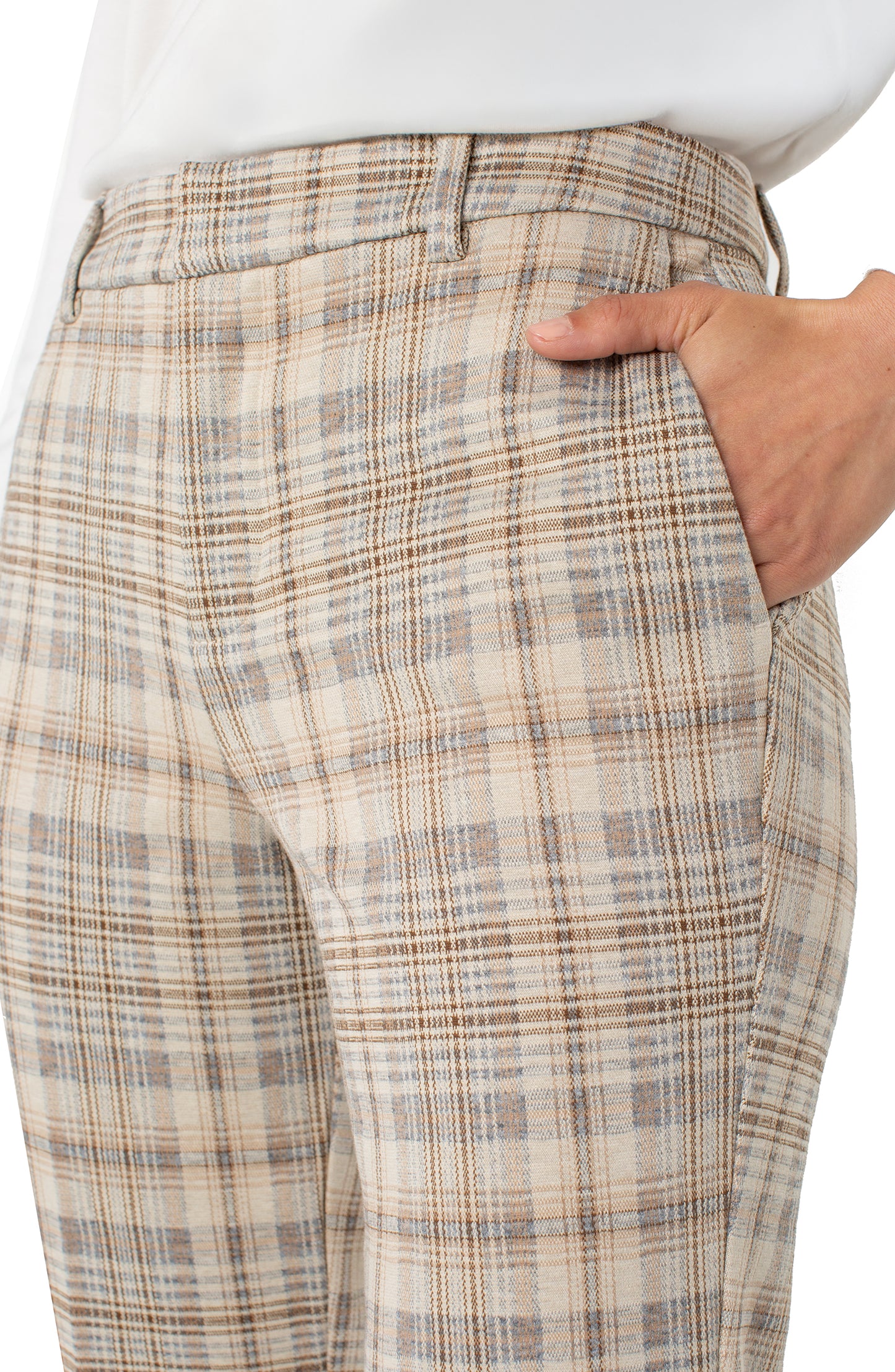 Liverpool High Rise Kelsey Trouser (Khaki Cream Campbell Plaid)