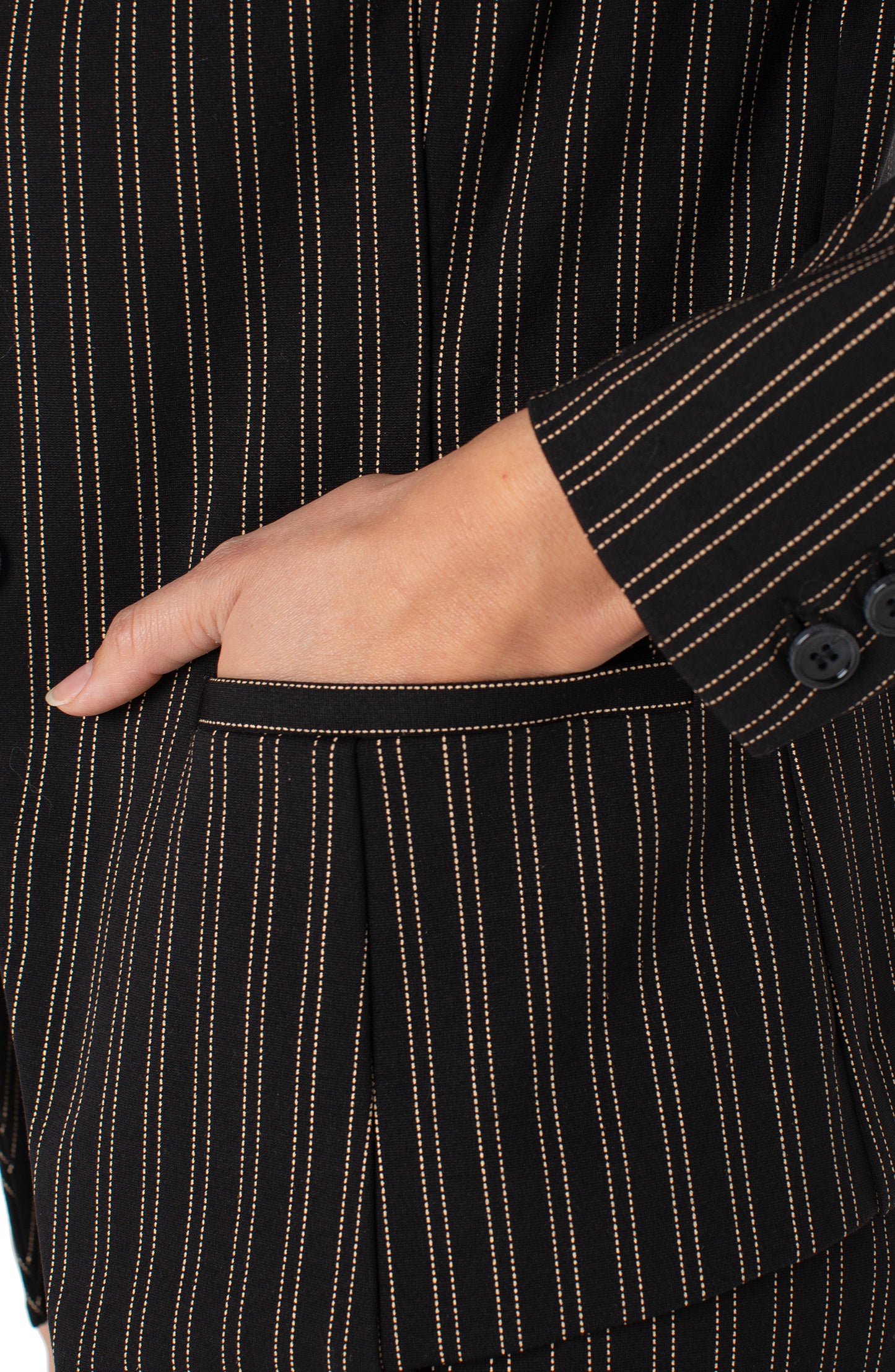 Liverpool Collarless Fitted Blazer (Ticking Stripe Print)